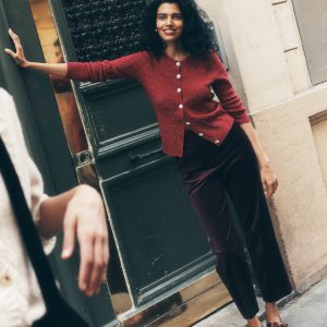 Jewel Button Cardigan-Ruby Red