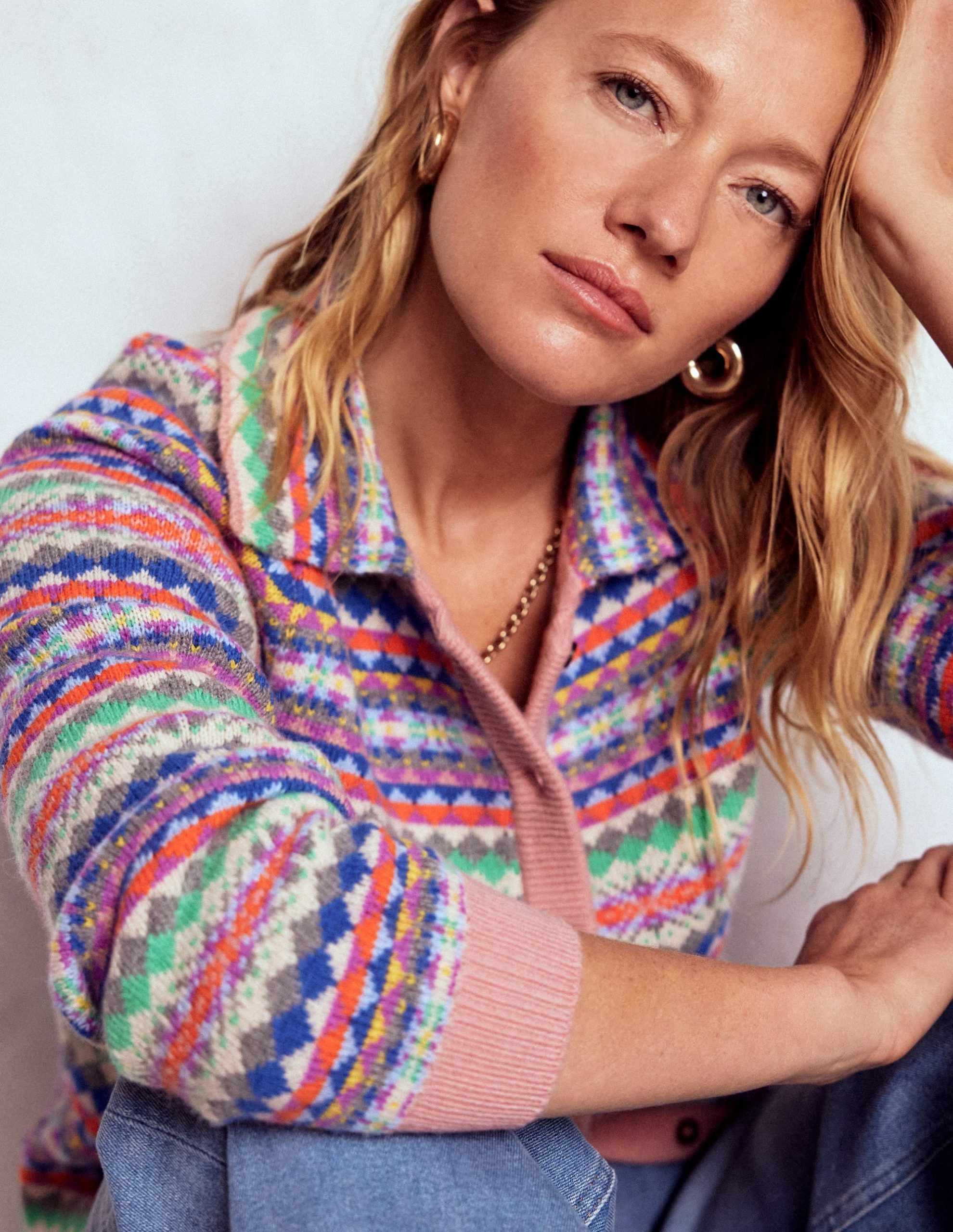 Edie Fair Isle Knitted Shirt-Pink Heritage Fair Isle - Image 3