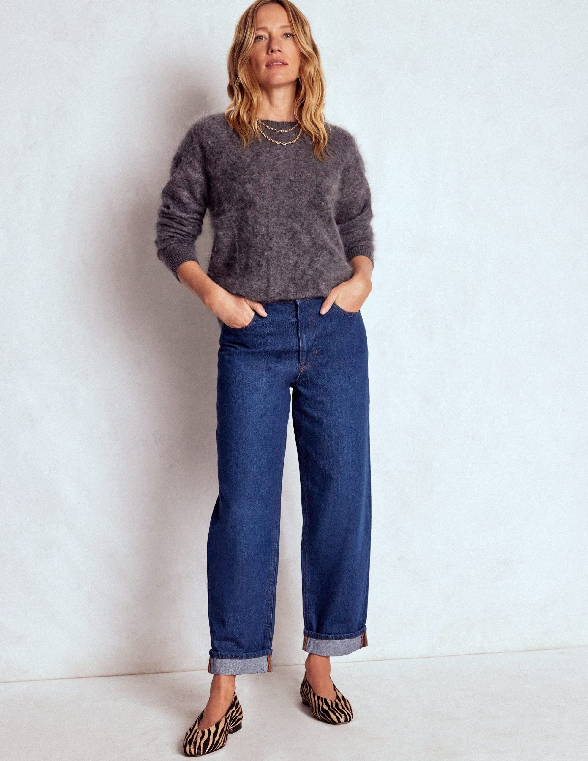 Mid Rise Straight Jeans-Indigo