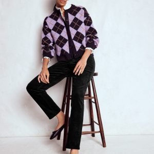 High-Waisted Cord Slim Jeans-Black