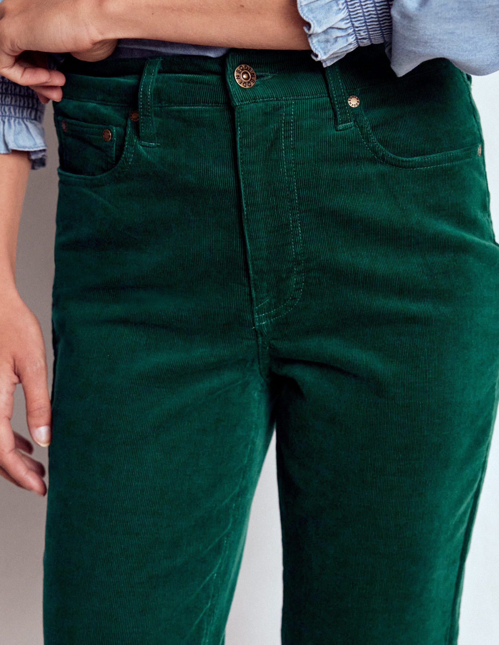 High-Waisted Cord Slim Jeans-Green - Image 2