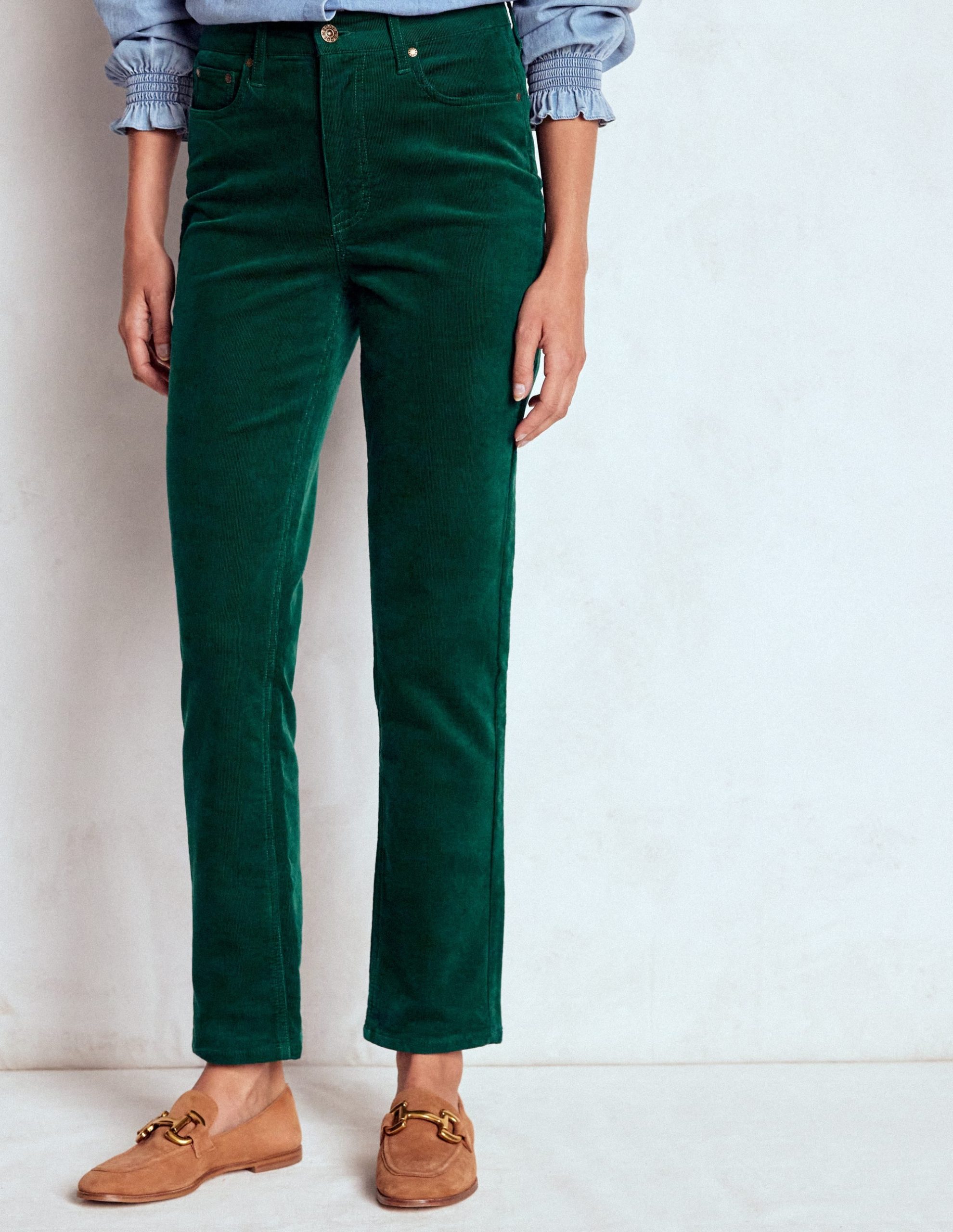 High-Waisted Cord Slim Jeans-Green - Image 4