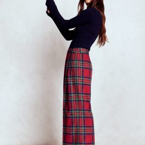 Pleated Wool Culottes-Red. Blue and Green Check