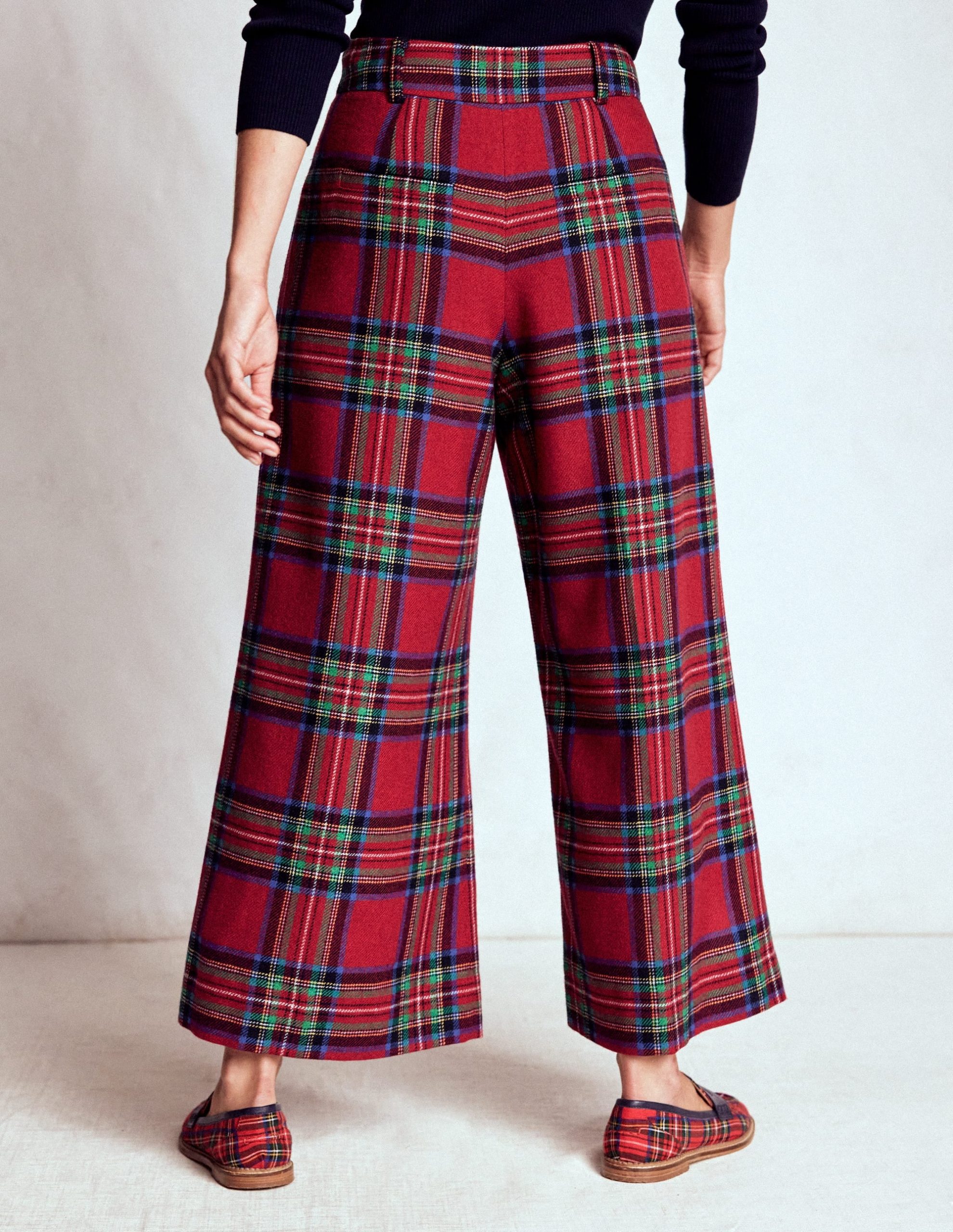 Pleated Wool Culottes-Red. Blue and Green Check - Image 3
