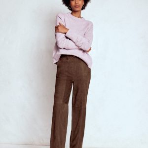 Suede Straight Leg Pants-Dark Chocolate