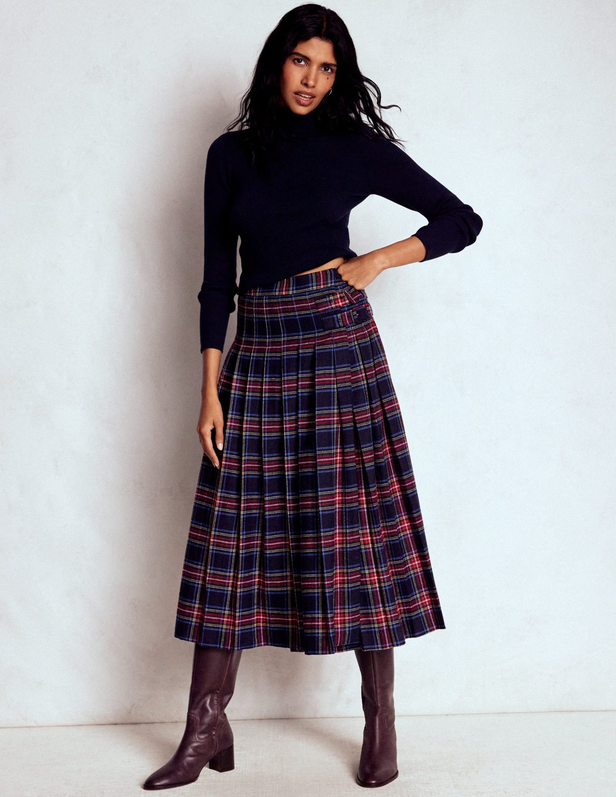 Josephine Wool Kilt Skirt-Navy. Green and Red Check - Image 2