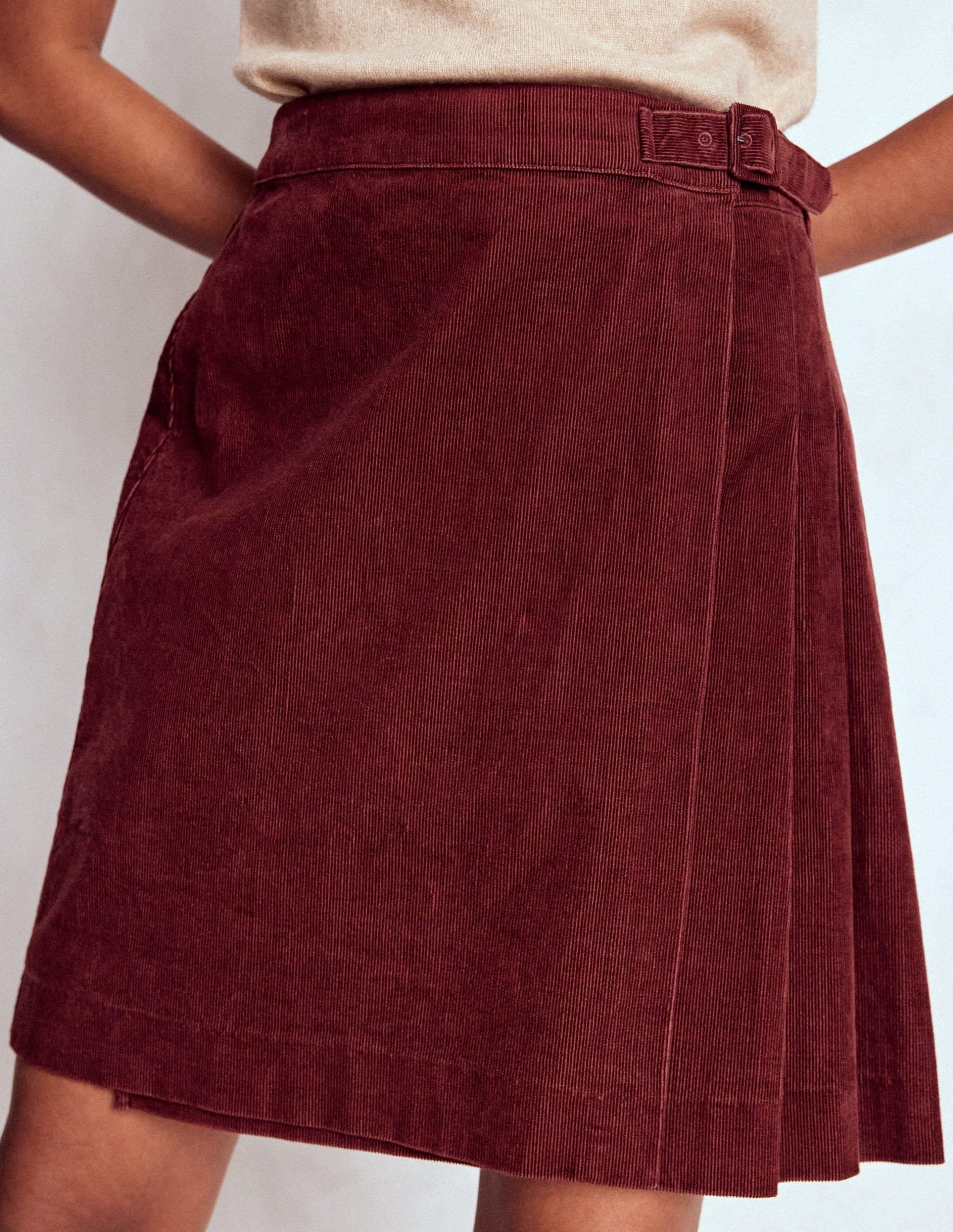 Helen Cord Kilt Skirt-Chestnut - Image 4