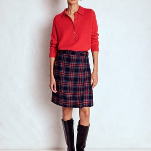 Helen Wool Kilt Skirt-Navy. Green and Red Check