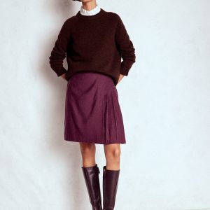 Helen Wool Kilt Skirt-Maroon and Purple Herringbone