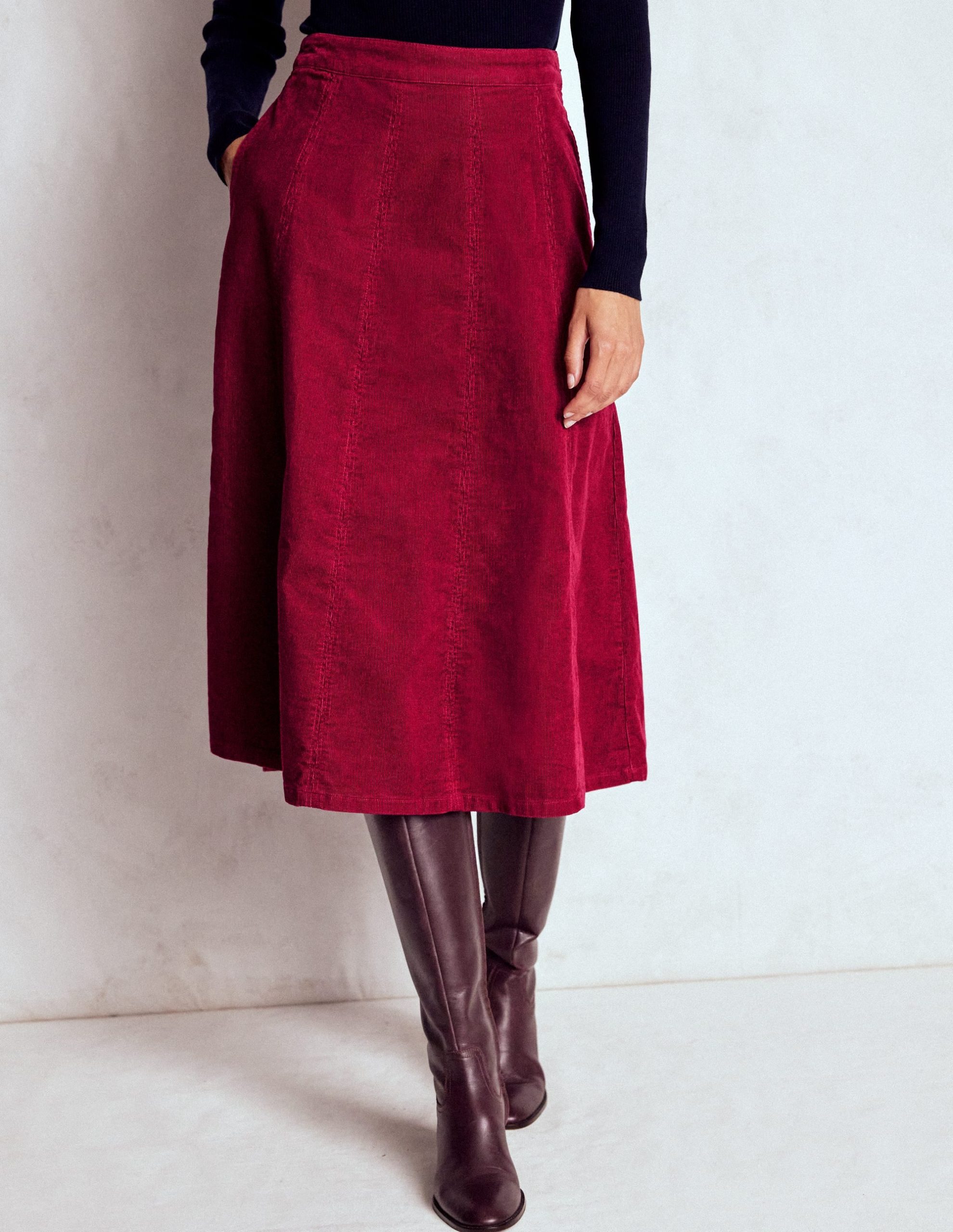 Joy Cord Midi Skirt-Burgundy Red - Image 4