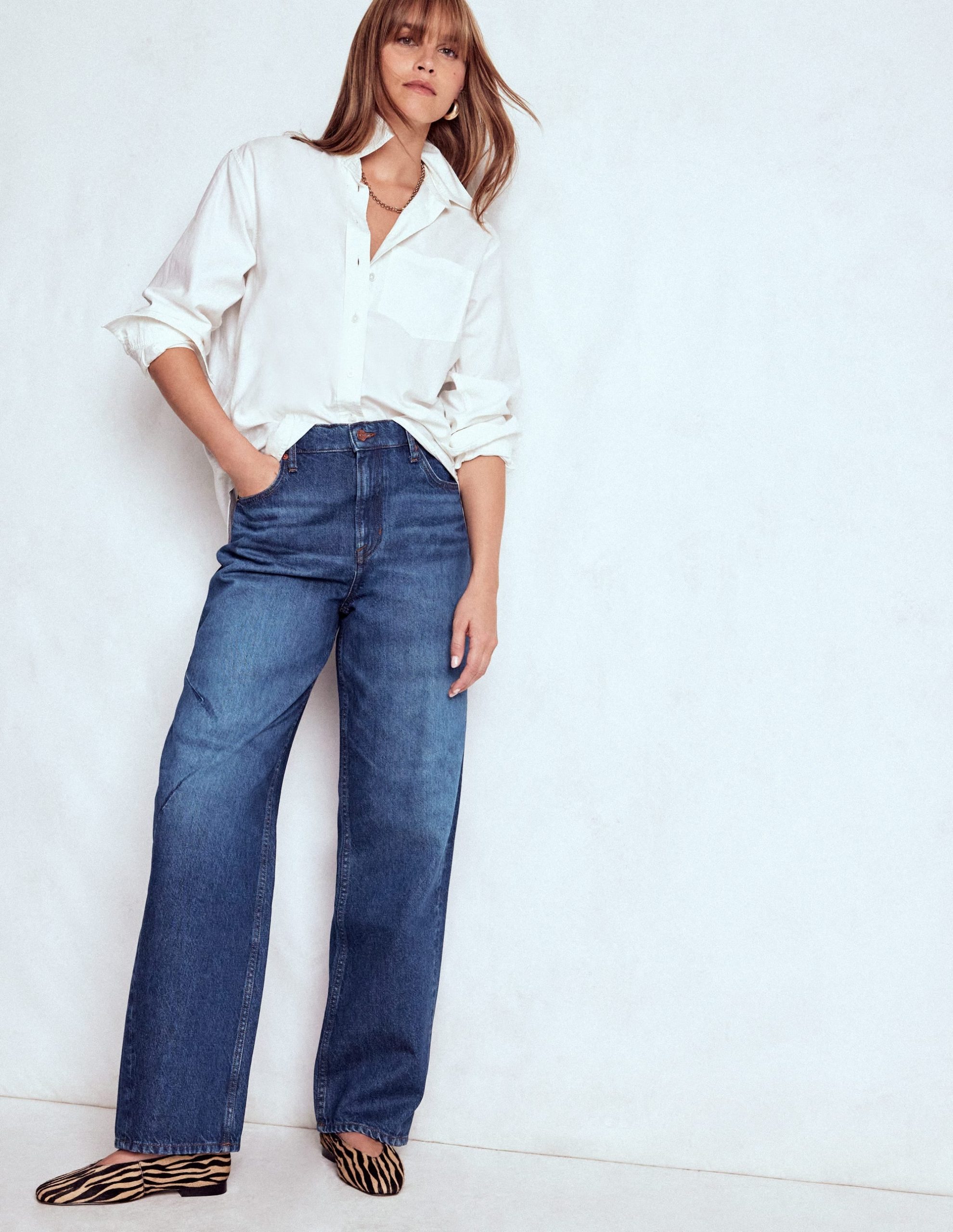 Full Length Barrel Leg Jeans-Dark Vintage