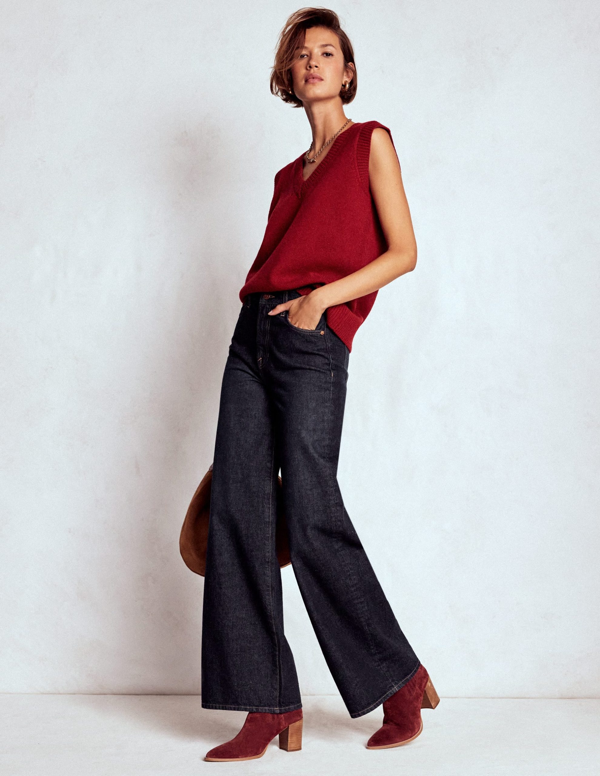 High Waist Wide Leg Jeans-Indigo Rinse