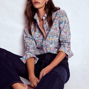 Sienna Cotton Shirt-Windward Blue. Delicate Meadow