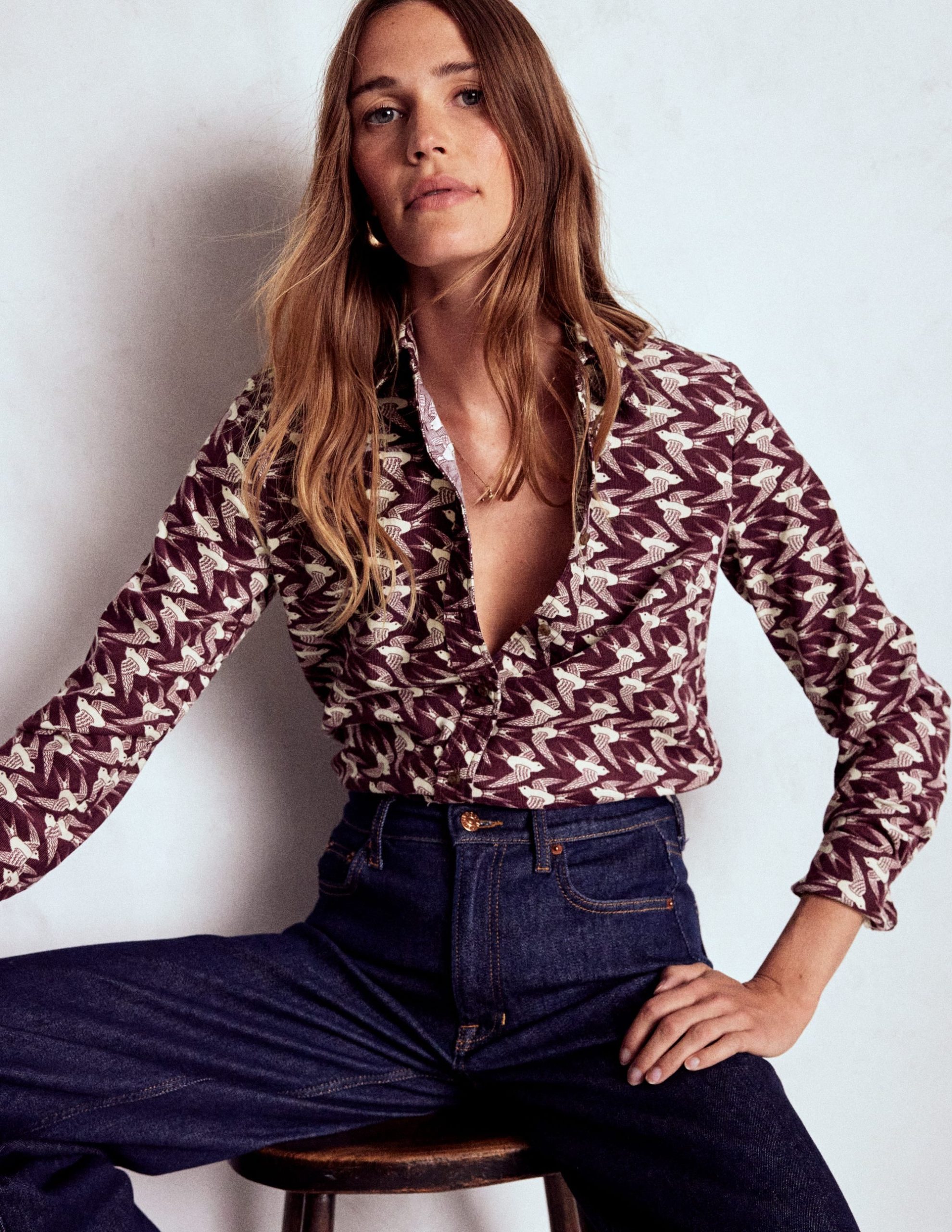 Sienna Cord Shirt-Dark Cherry. Swooping Swallow