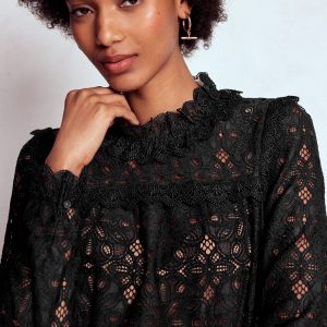 Lace Trim Detail Top-Black