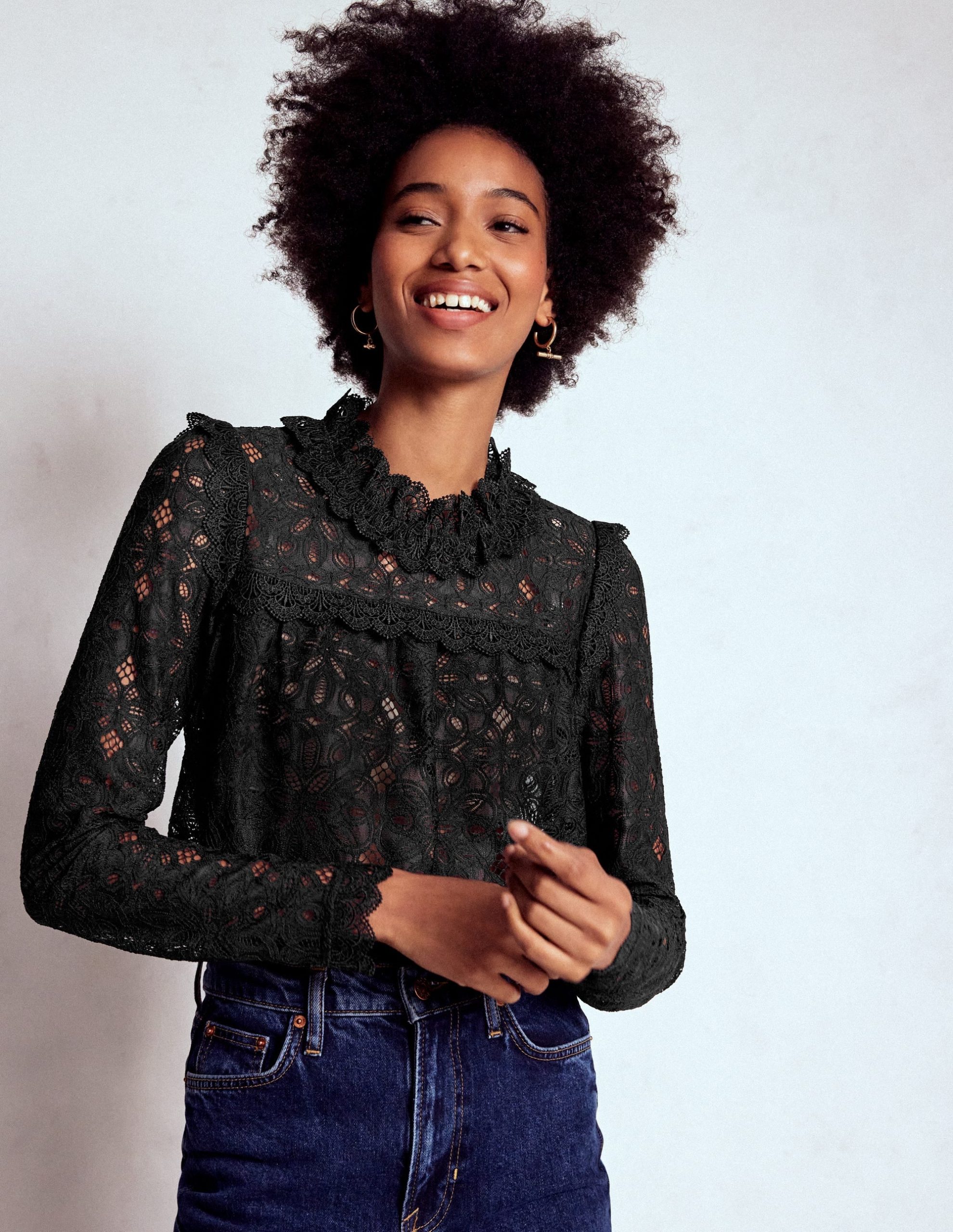 Lace Trim Detail Top-Black - Image 4