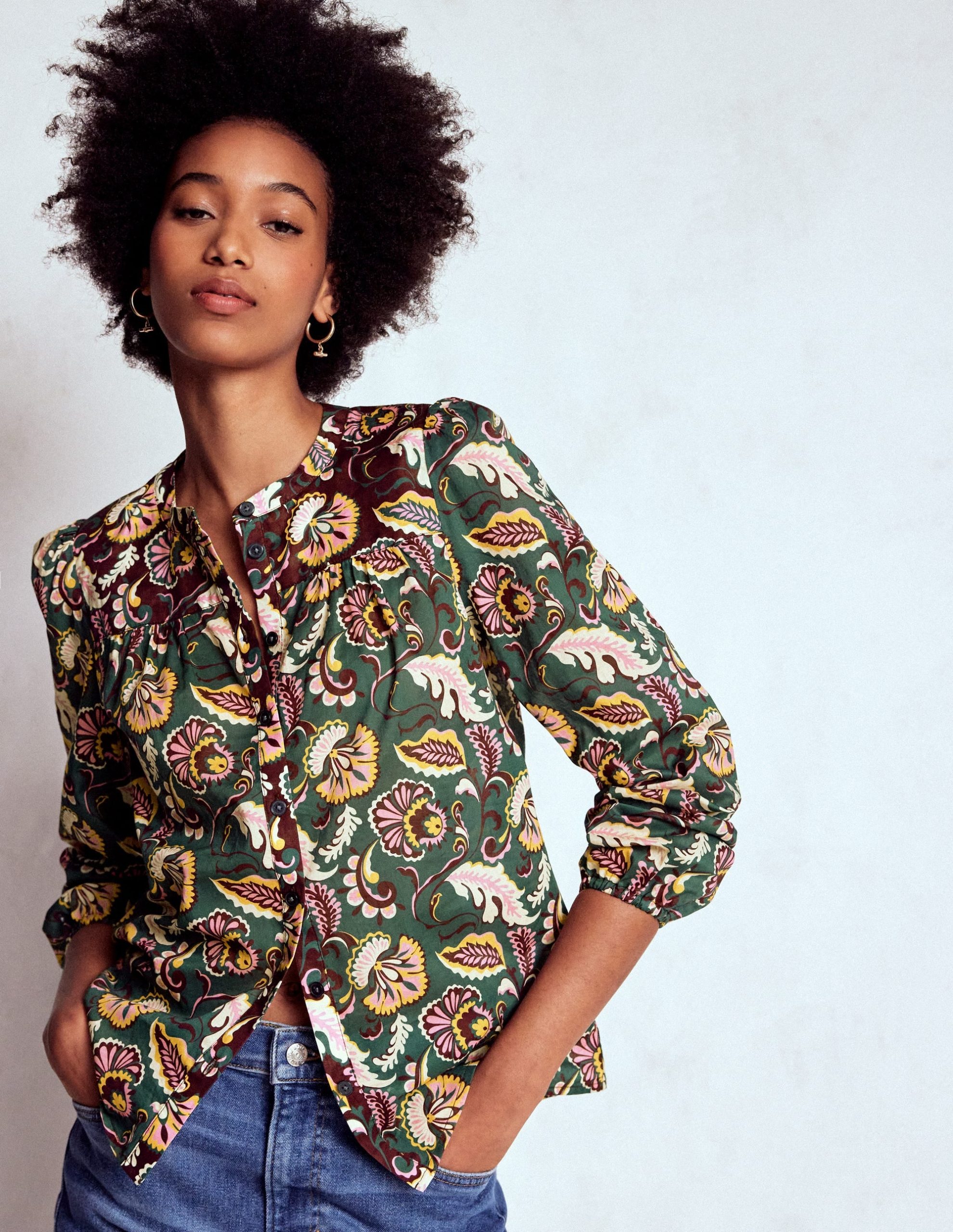 Corrine Cotton Top-Dark Green. Ornate Meadow