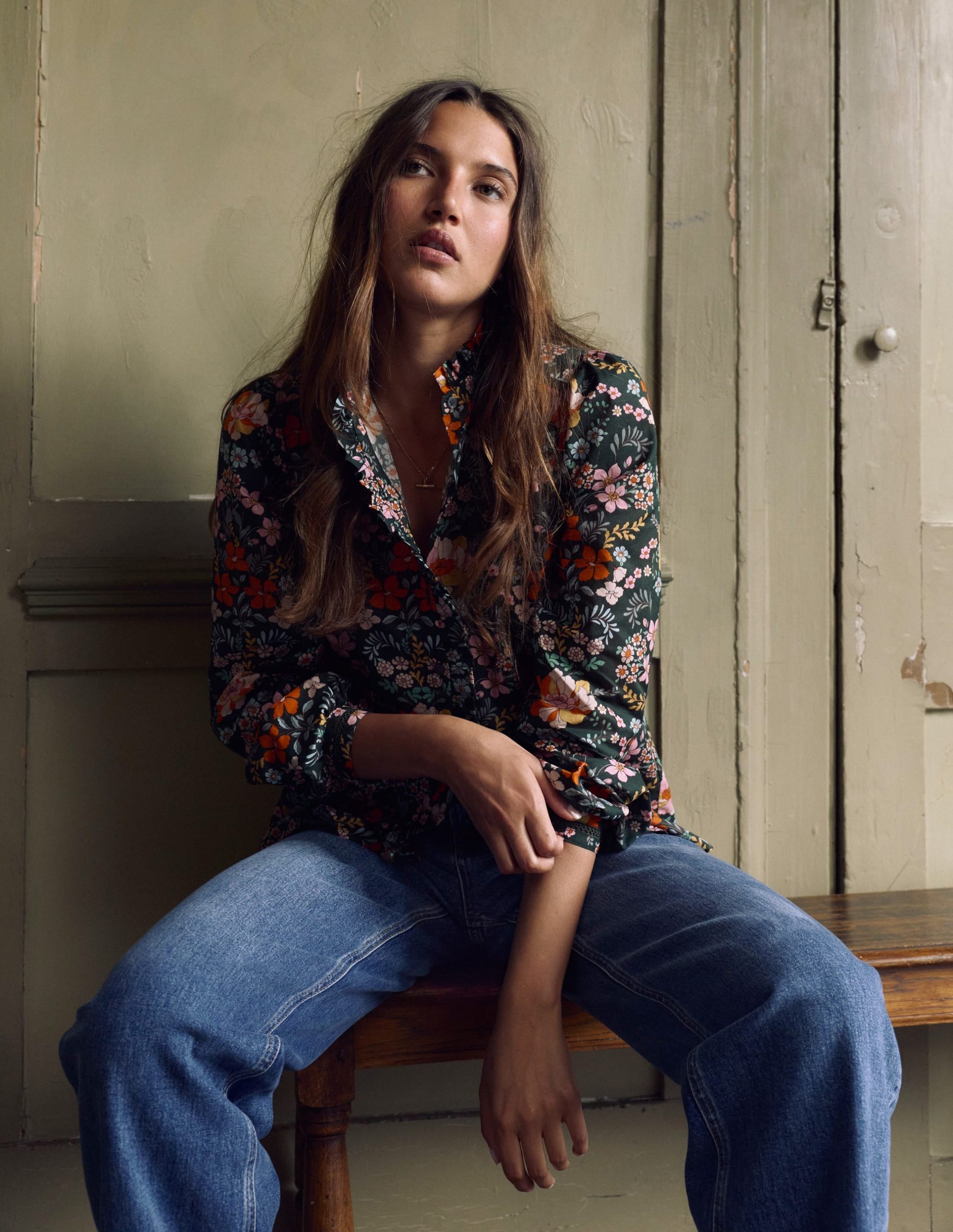 Helena Cotton Top-Green. Flourishing Garden