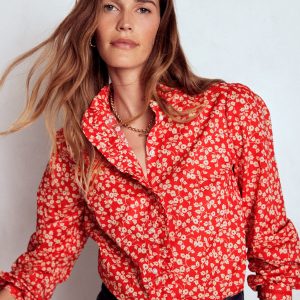 Helena Cotton Top-Cranberry Red. Delicate Vine