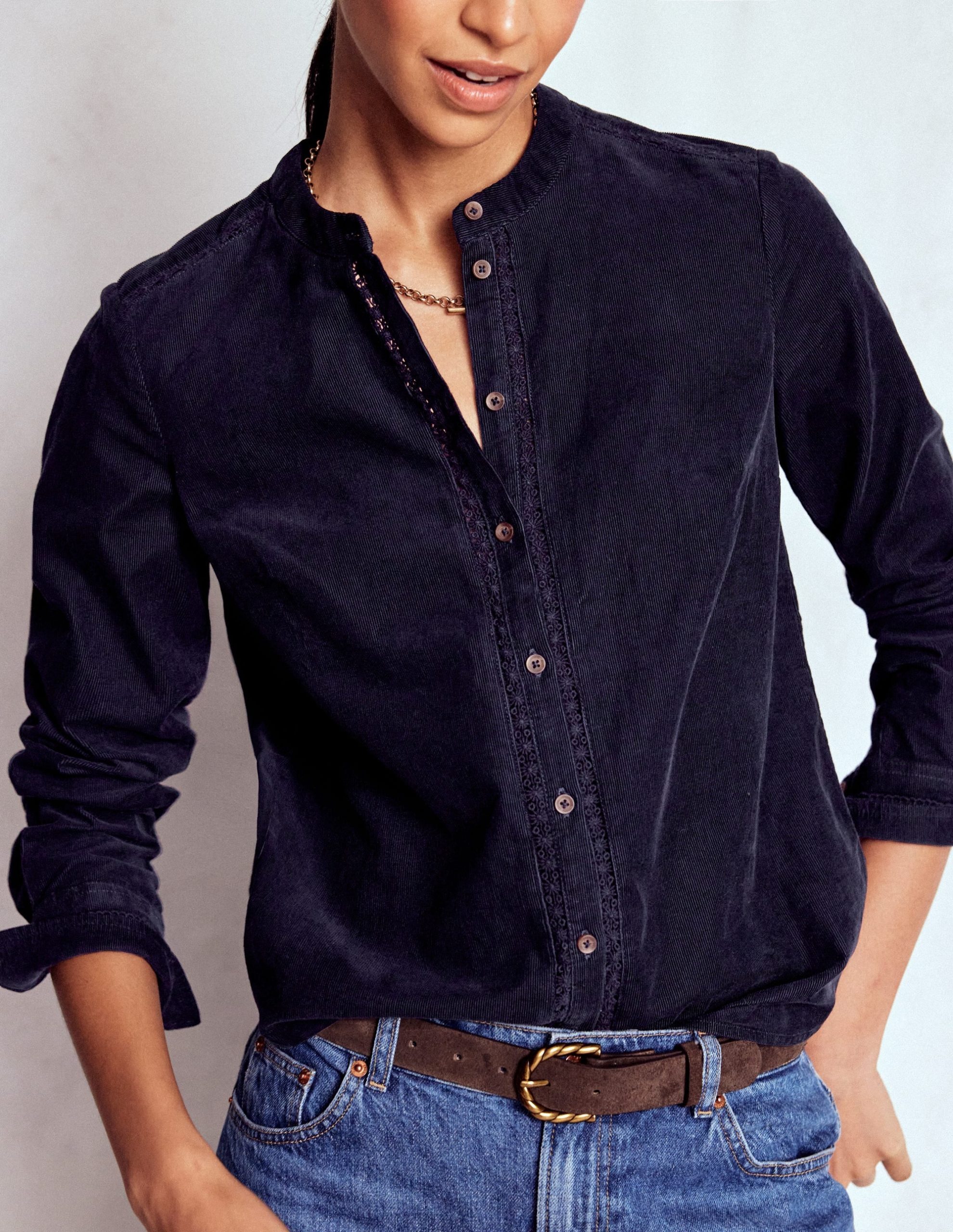 Victoria Cord Shirt-Navy - Image 2