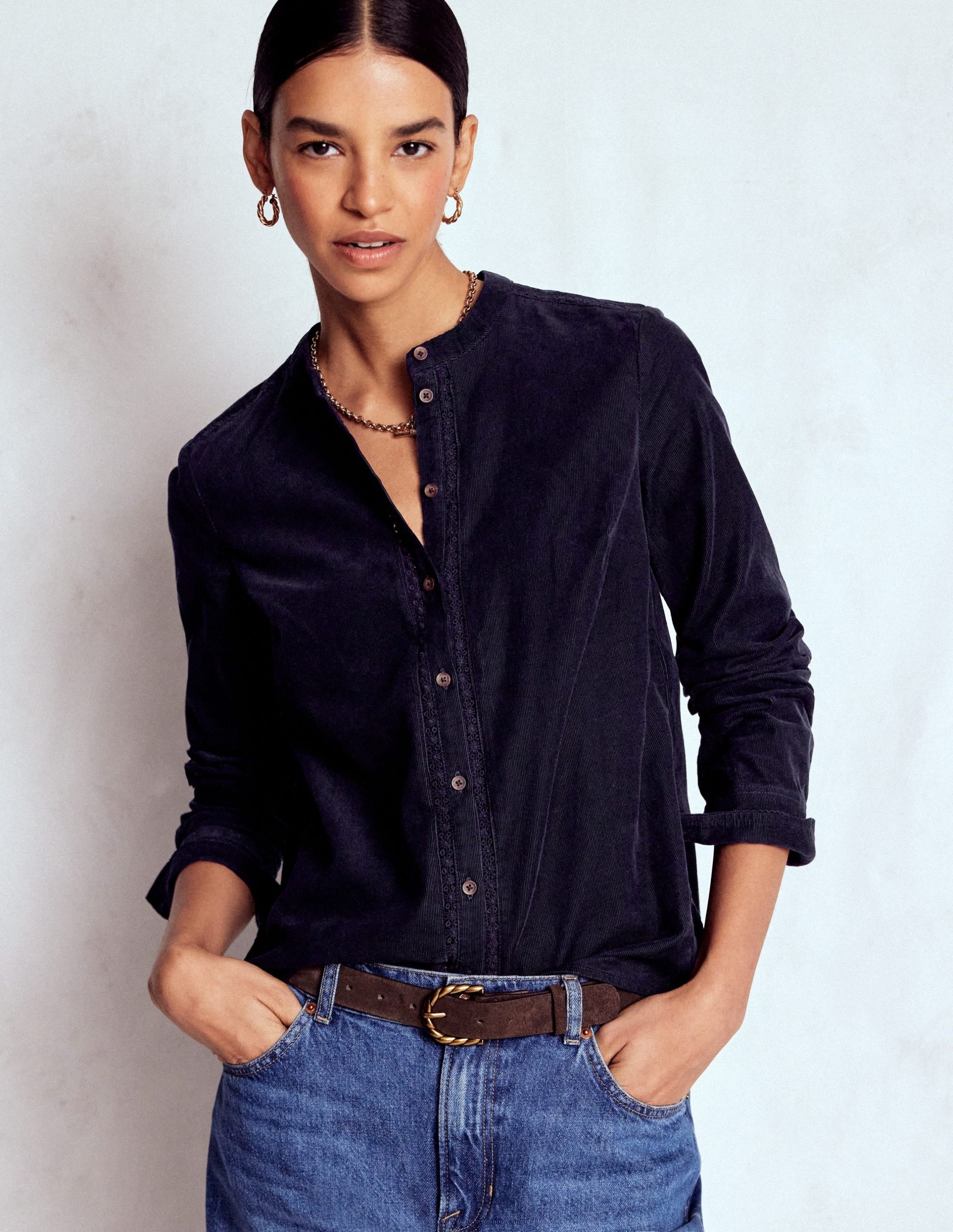 Victoria Cord Shirt-Navy - Image 4