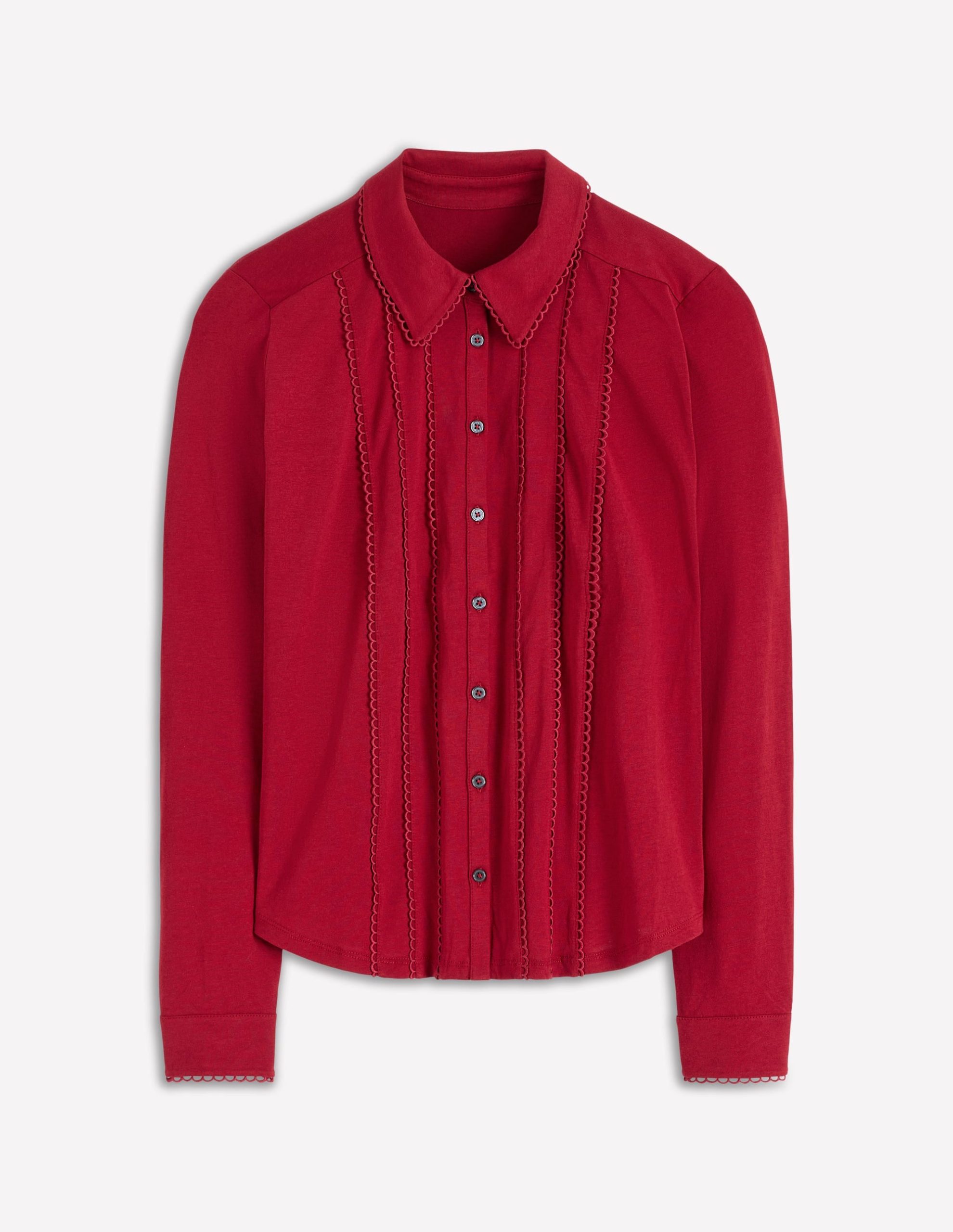 Picot Trim Jersey Shirt-Crimson Red - Image 5