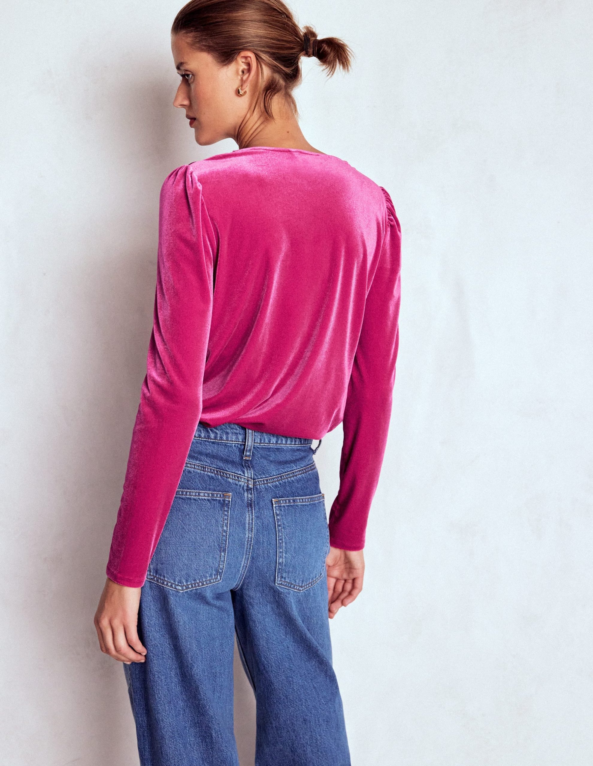 Flora V-Neck Velvet Top-Cherry Jam - Image 3