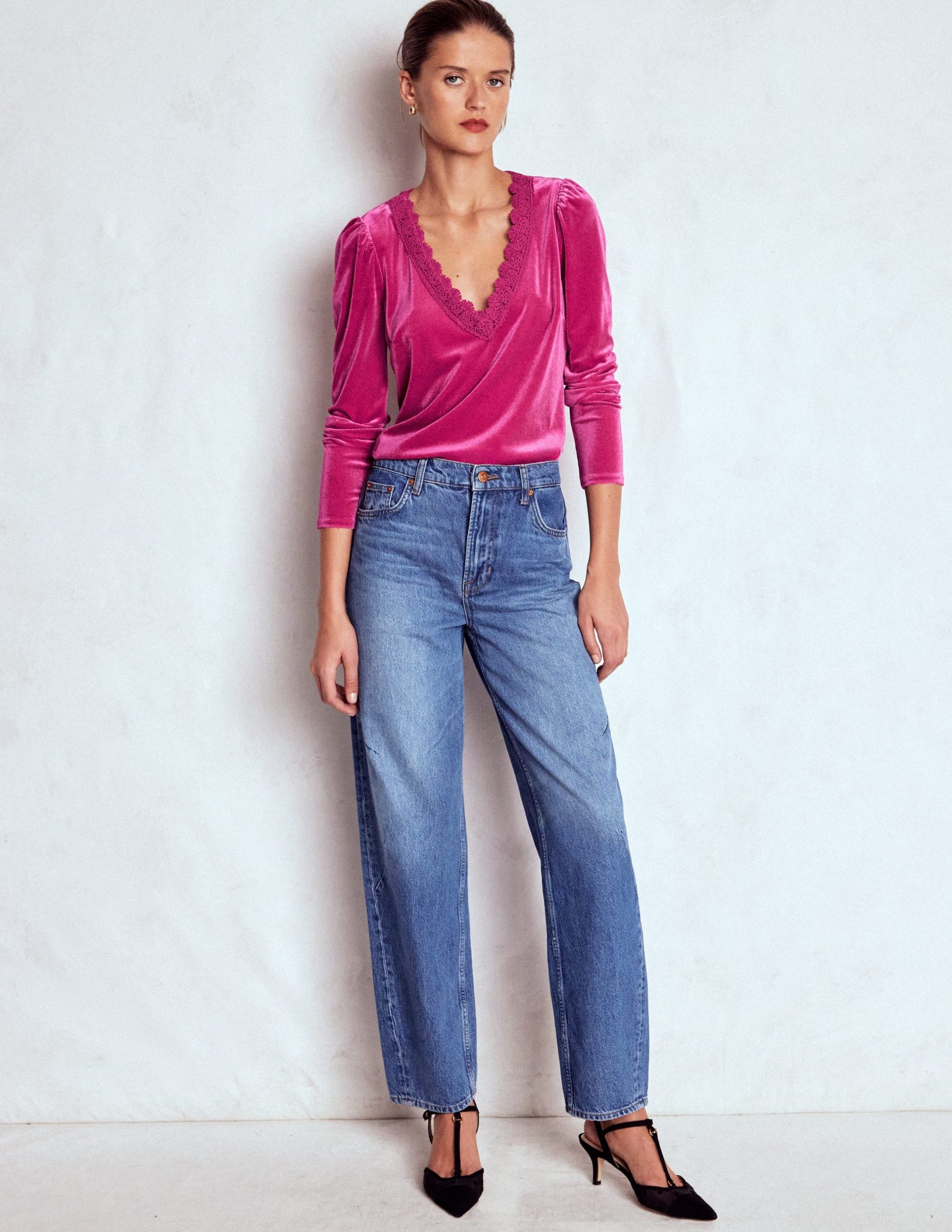 Flora V-Neck Velvet Top-Cherry Jam - Image 4