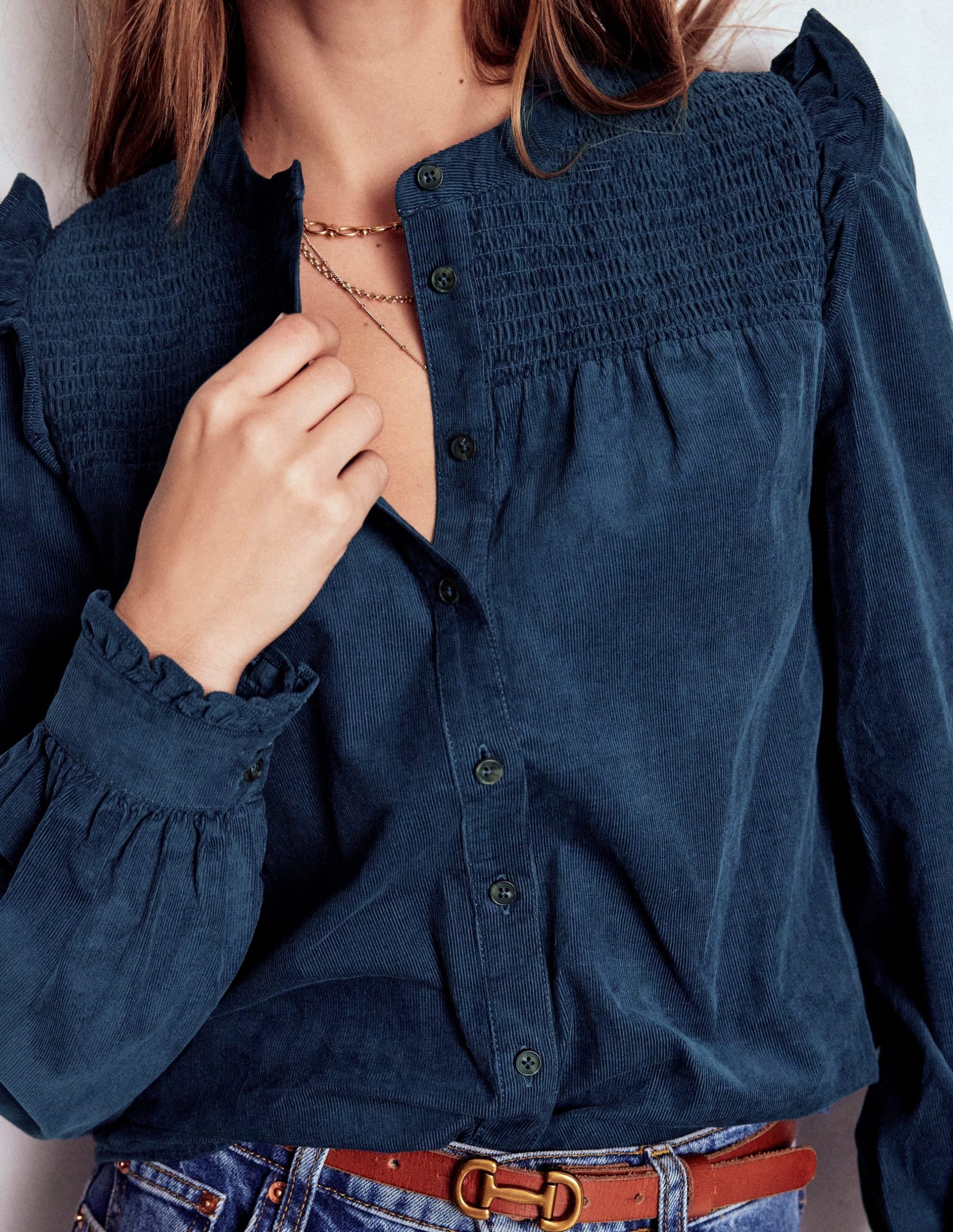 Smocked Yoke Cord Top-Midnight Ocean - Image 2