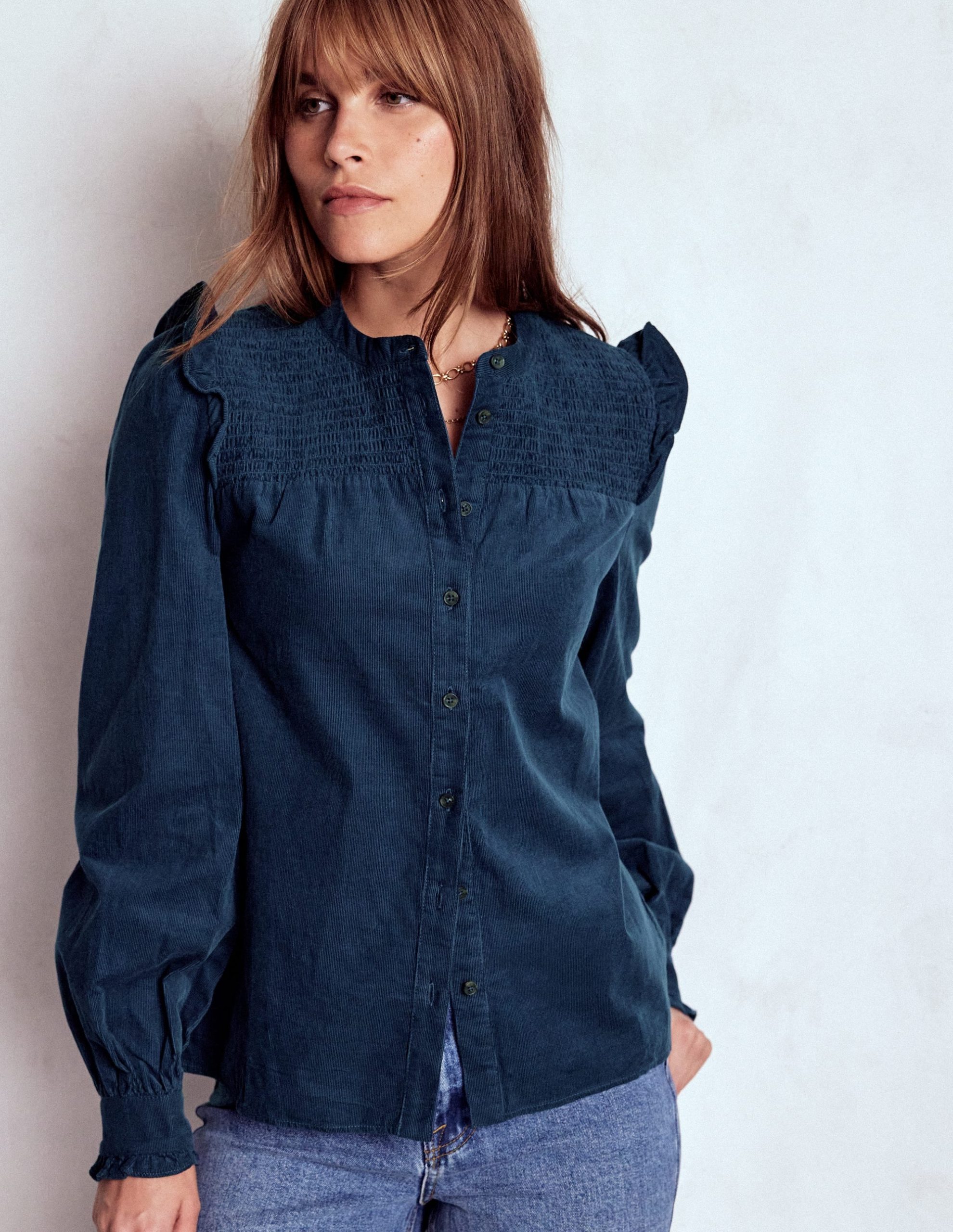 Smocked Yoke Cord Top-Midnight Ocean - Image 4