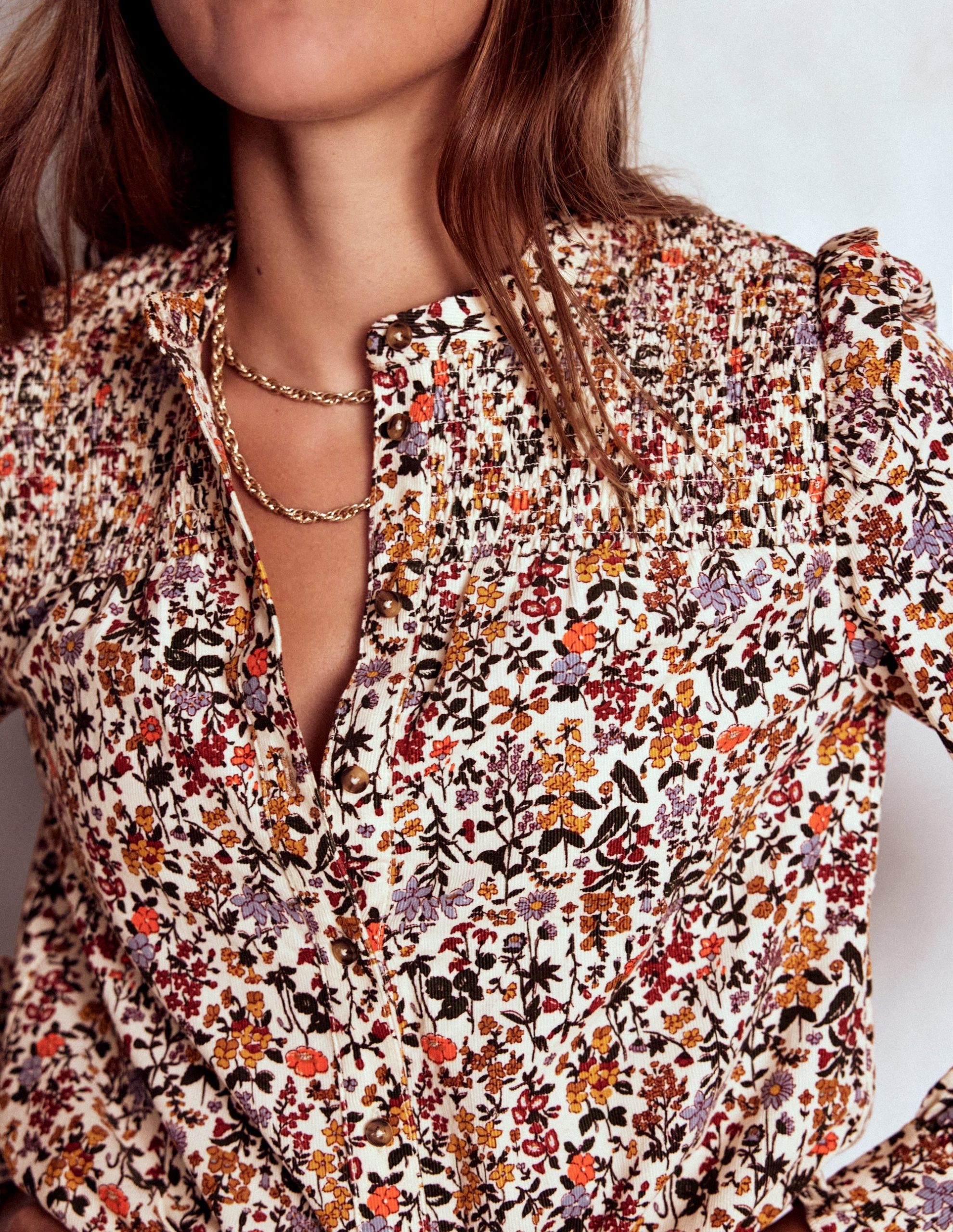 Smocked Yoke Cord Top-Ivory Floral - Image 3