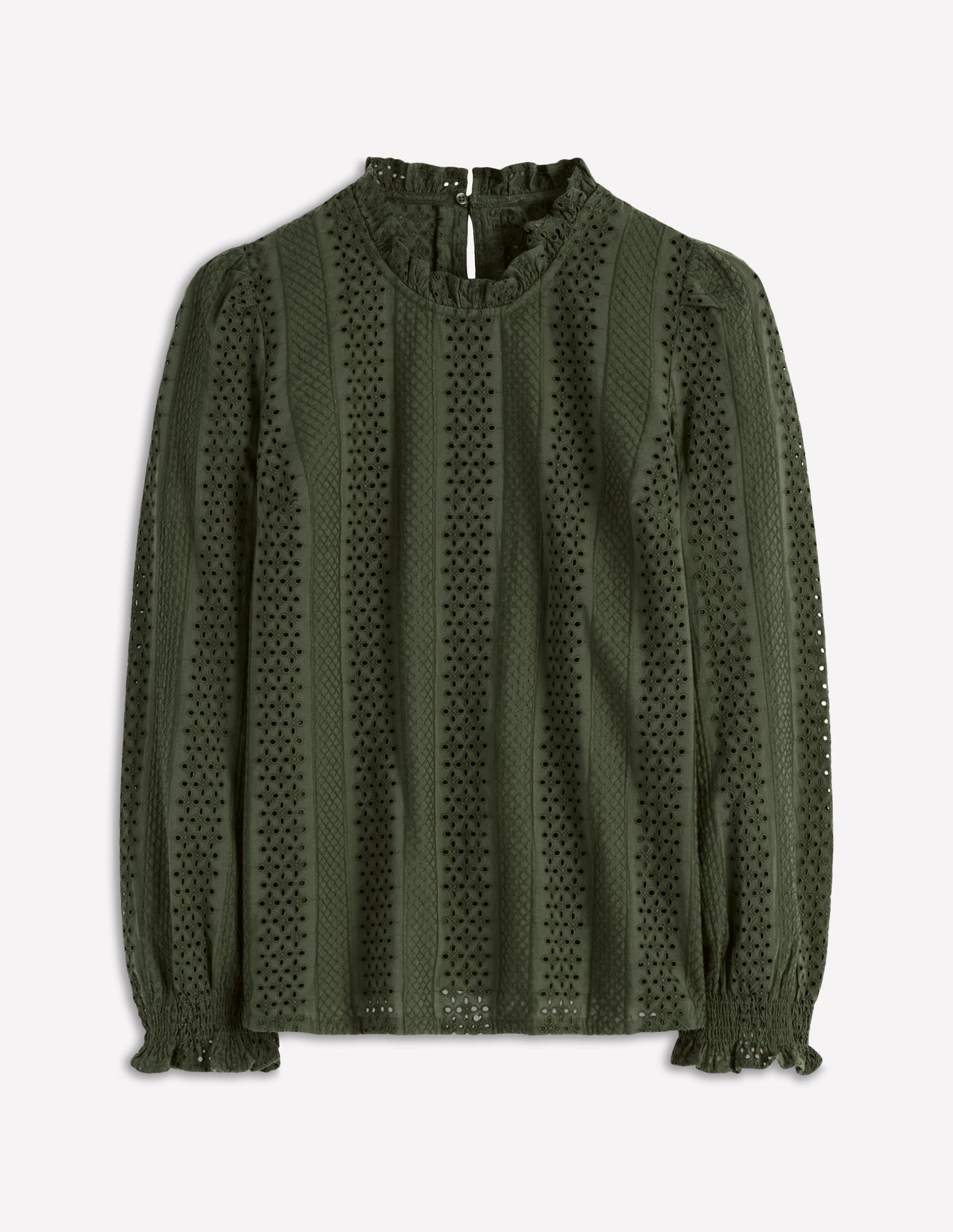 Frill Detail Broderie Top-Forest Glade - Image 5