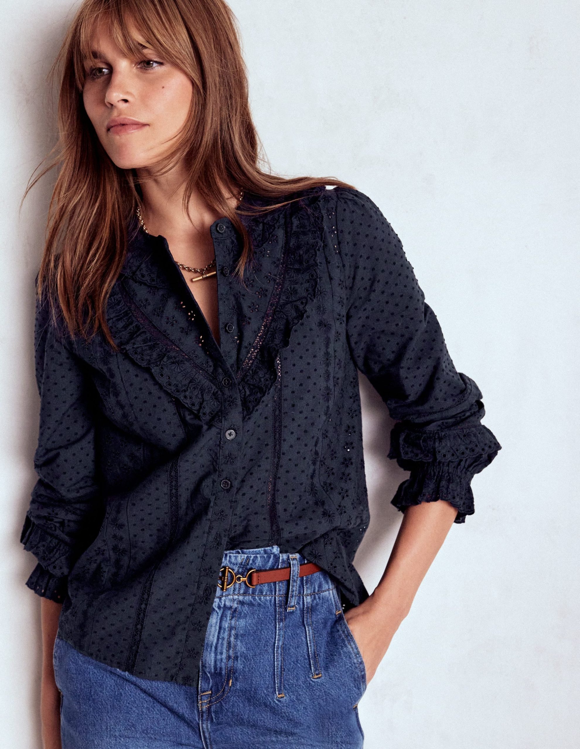 Broderie Ruffle Top-Navy - Image 4