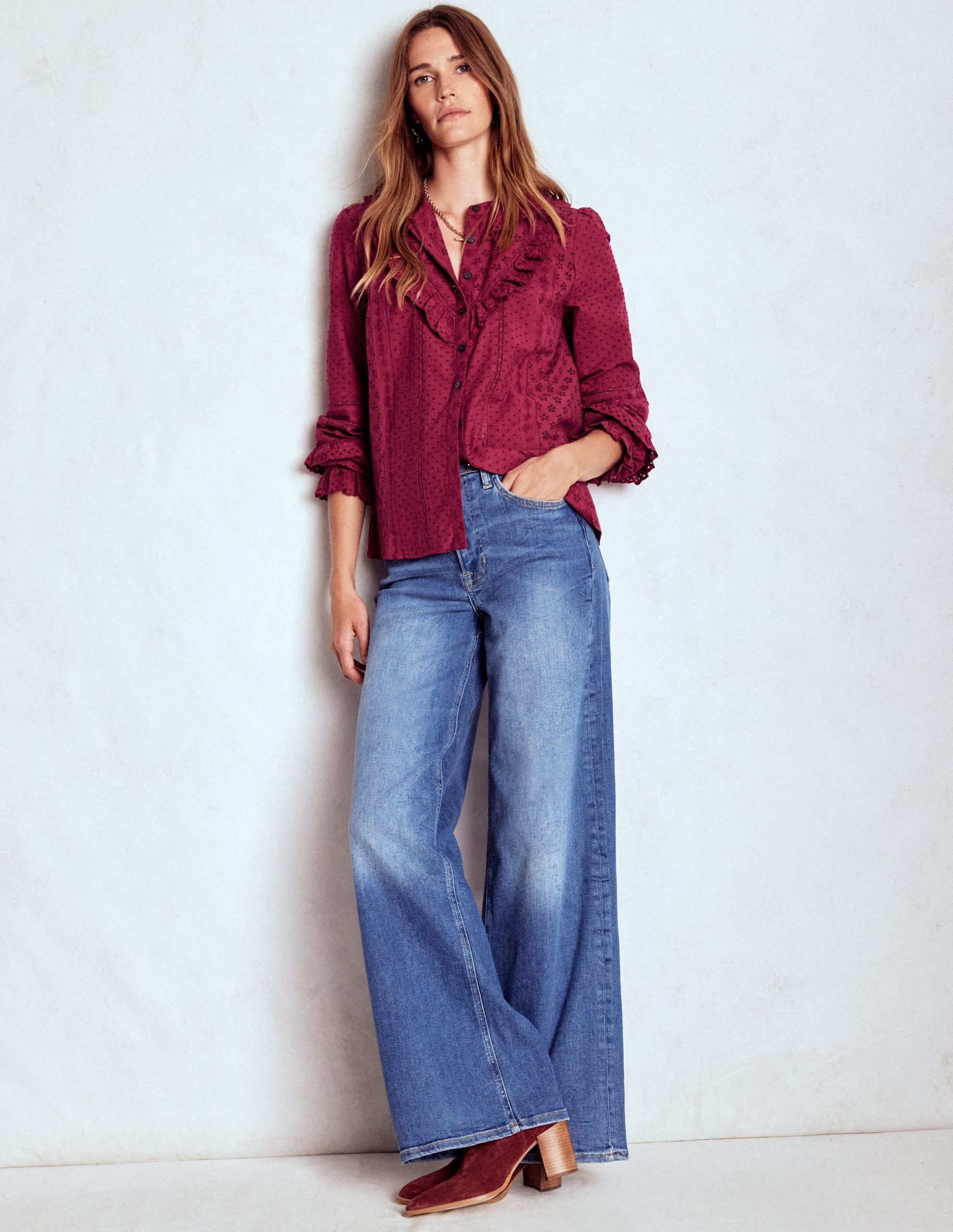 Broderie Ruffle Top-Ruby Red - Image 5