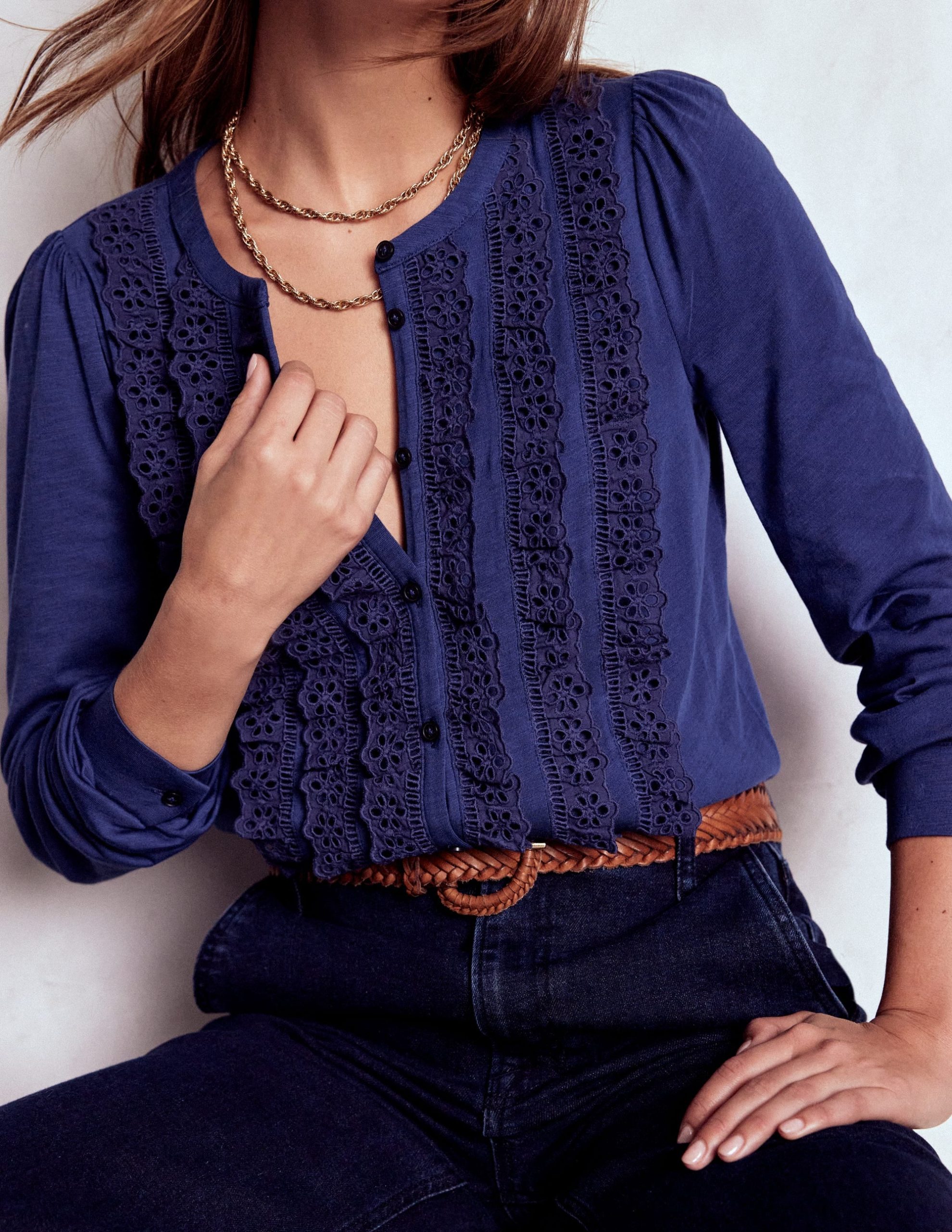 Broderie Ruffle Jersey Shirt-Starboard Blue - Image 3