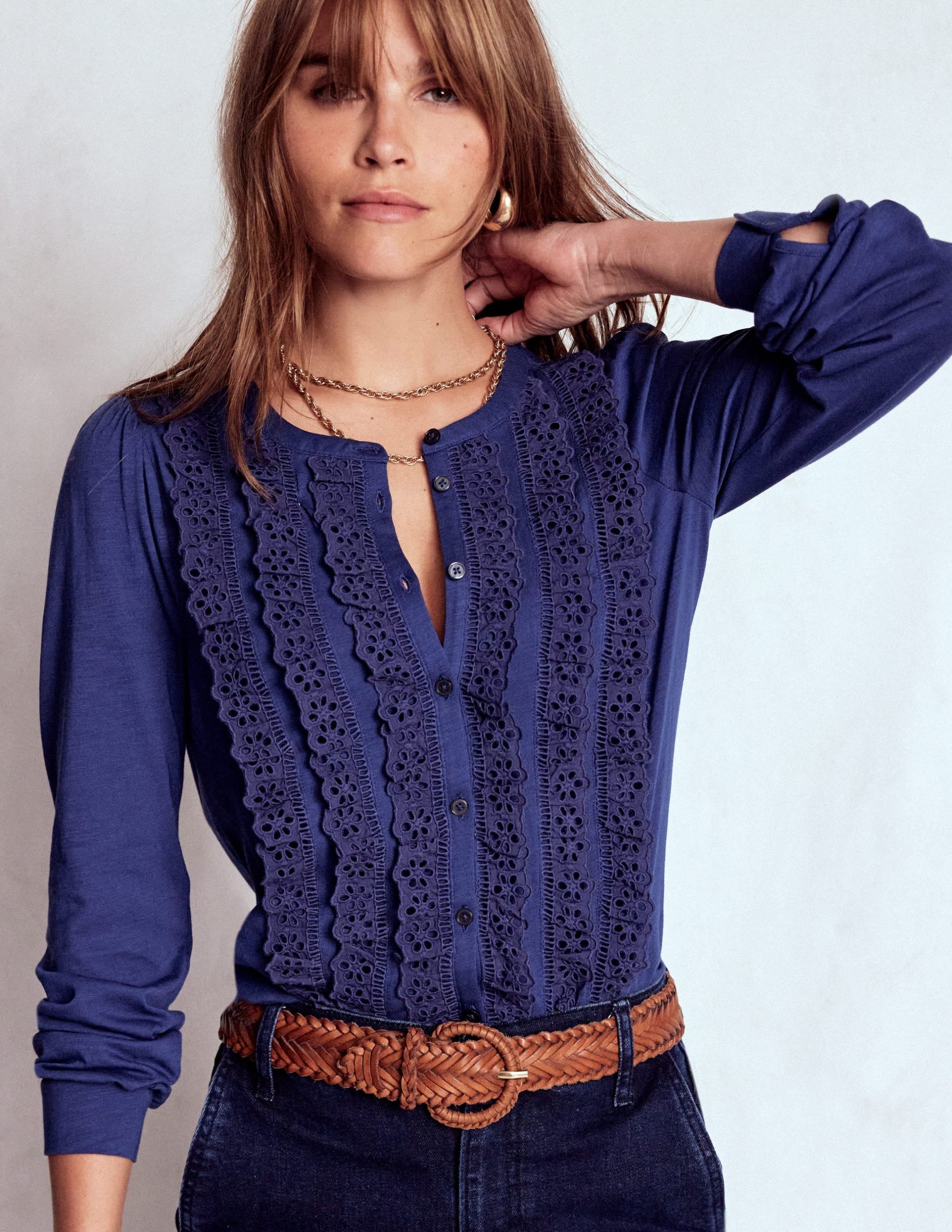 Broderie Ruffle Jersey Shirt-Starboard Blue - Image 5