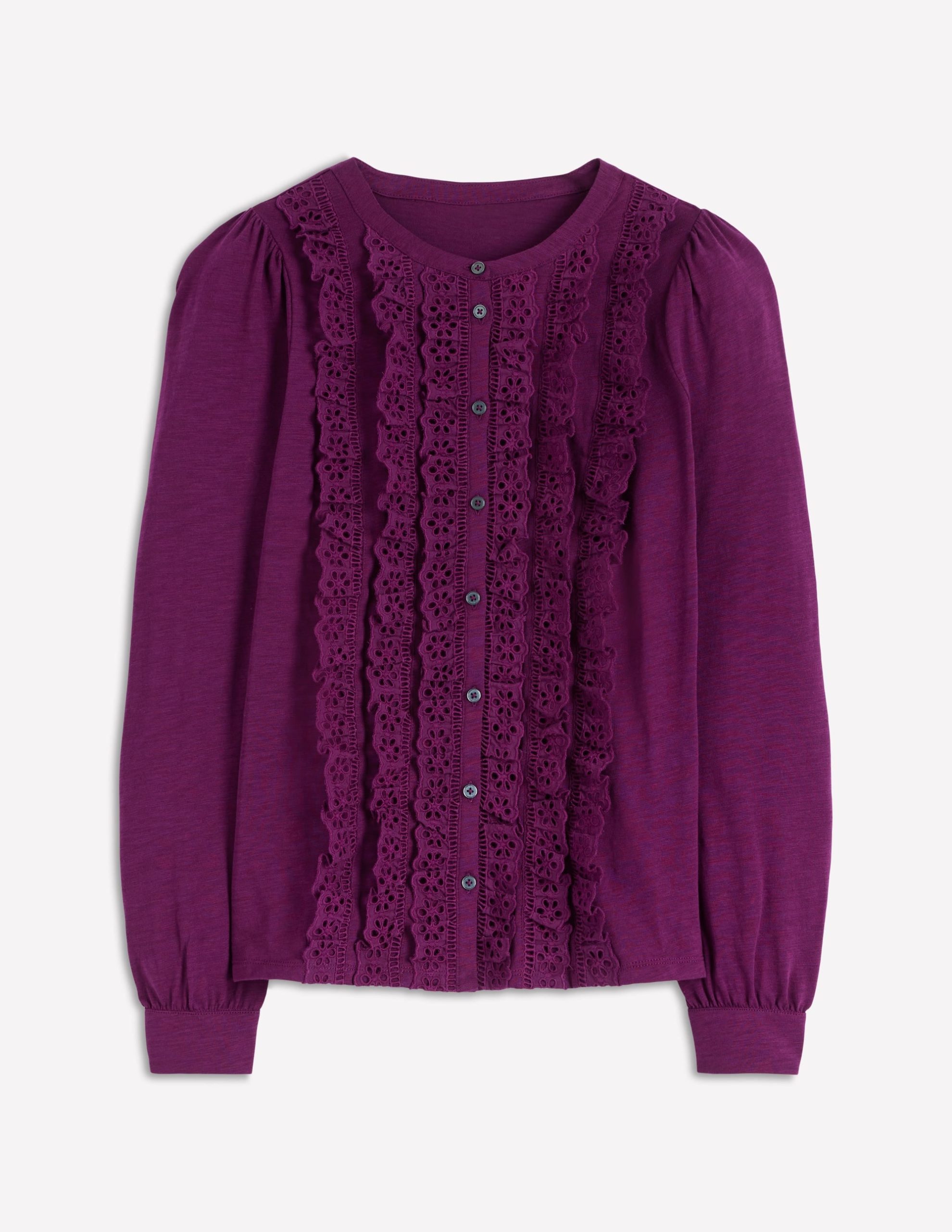 Broderie Ruffle Jersey Shirt-Plum Jam - Image 6