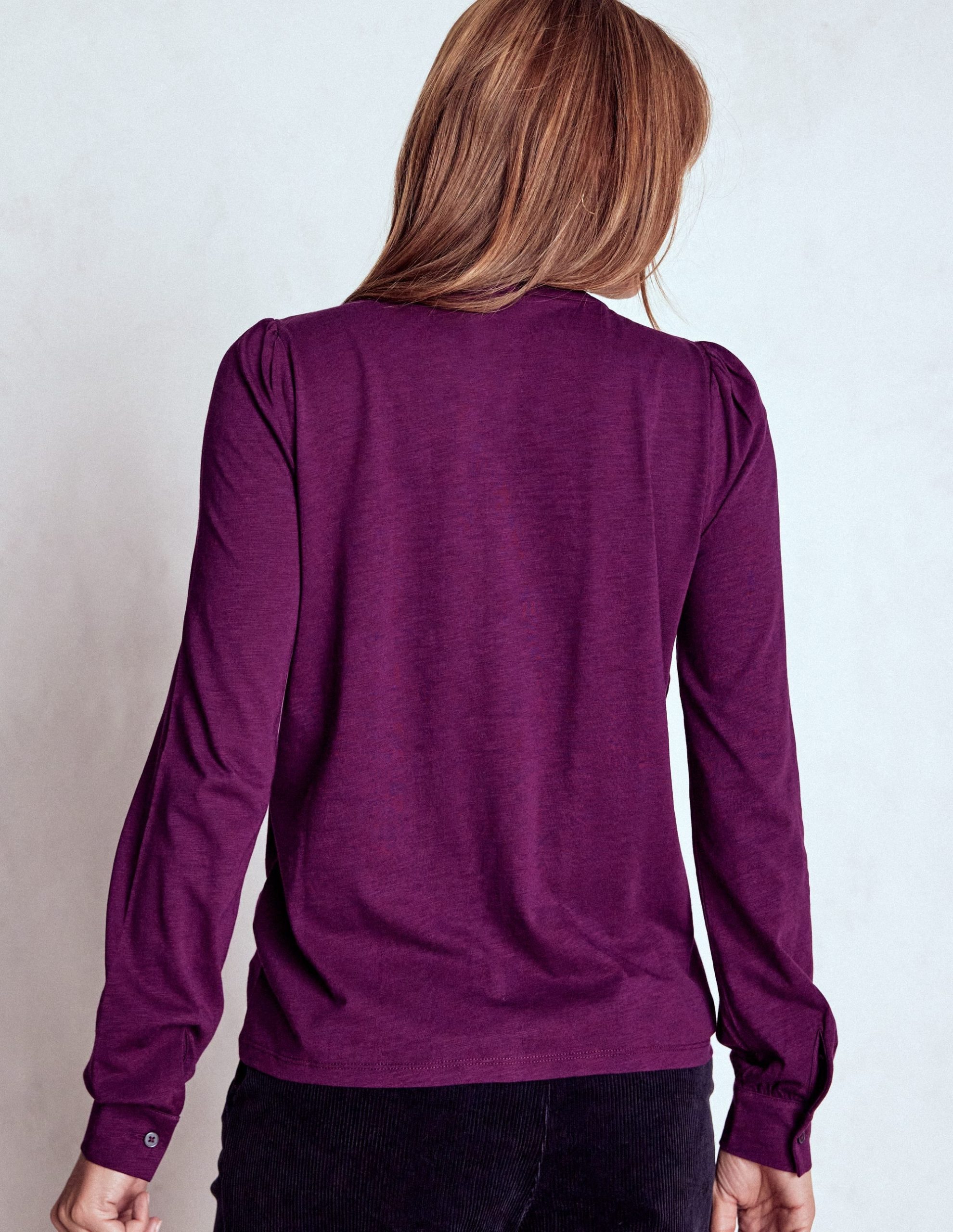 Broderie Ruffle Jersey Shirt-Plum Jam - Image 3