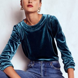 Mila Velvet Top-Midnight Ocean