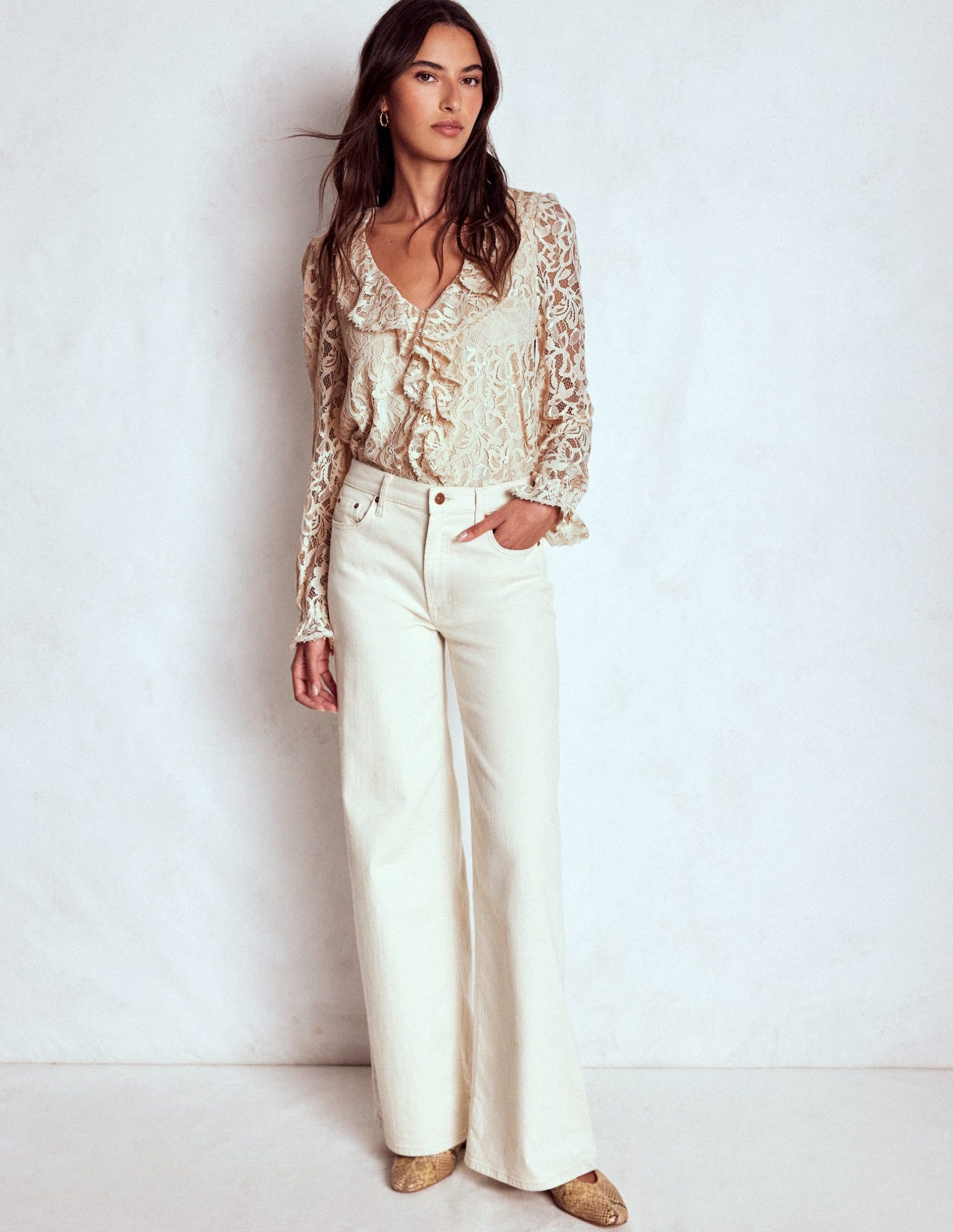 Ruffle Detail Lace Blouse-Ivory - Image 2