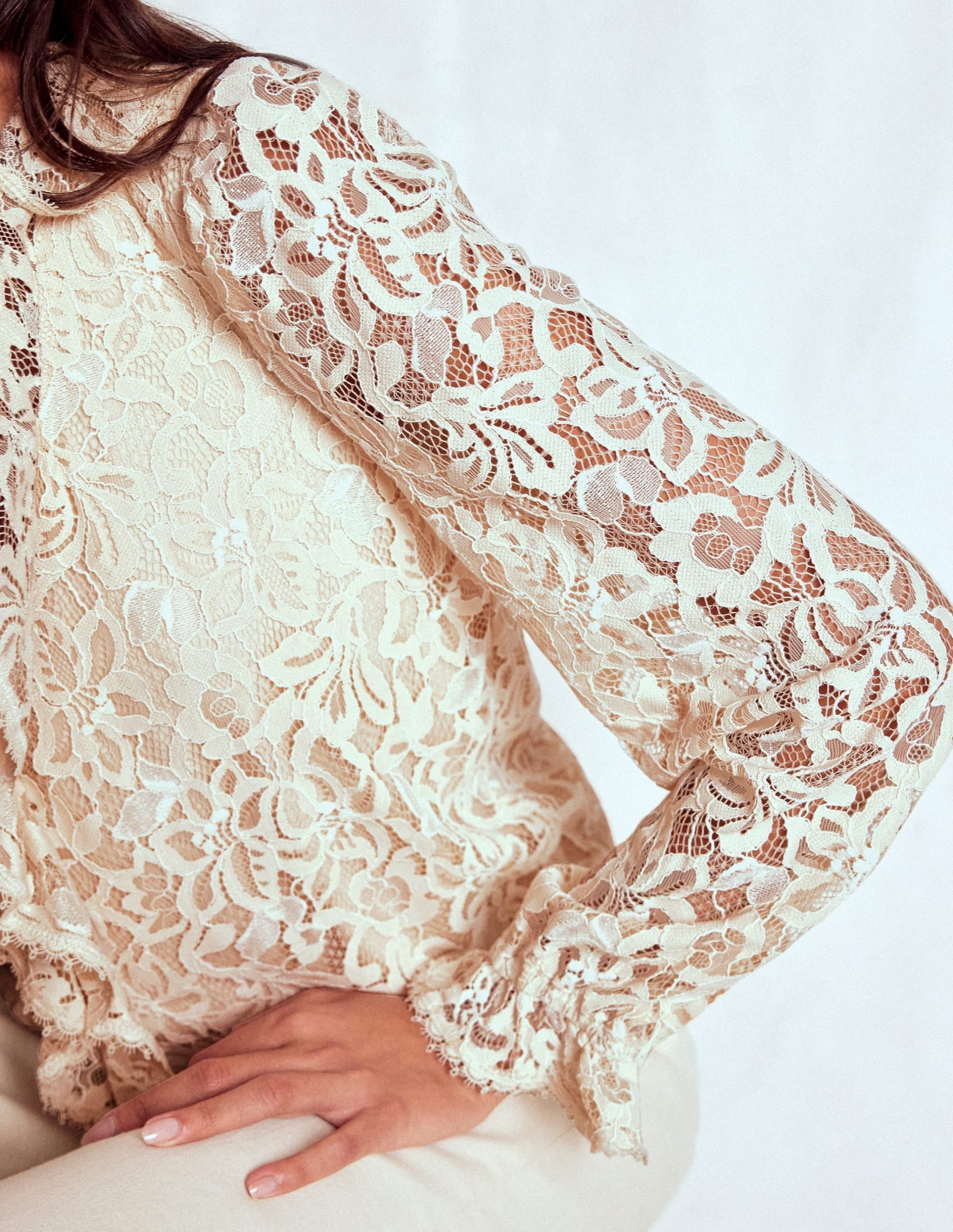 Ruffle Detail Lace Blouse-Ivory - Image 3