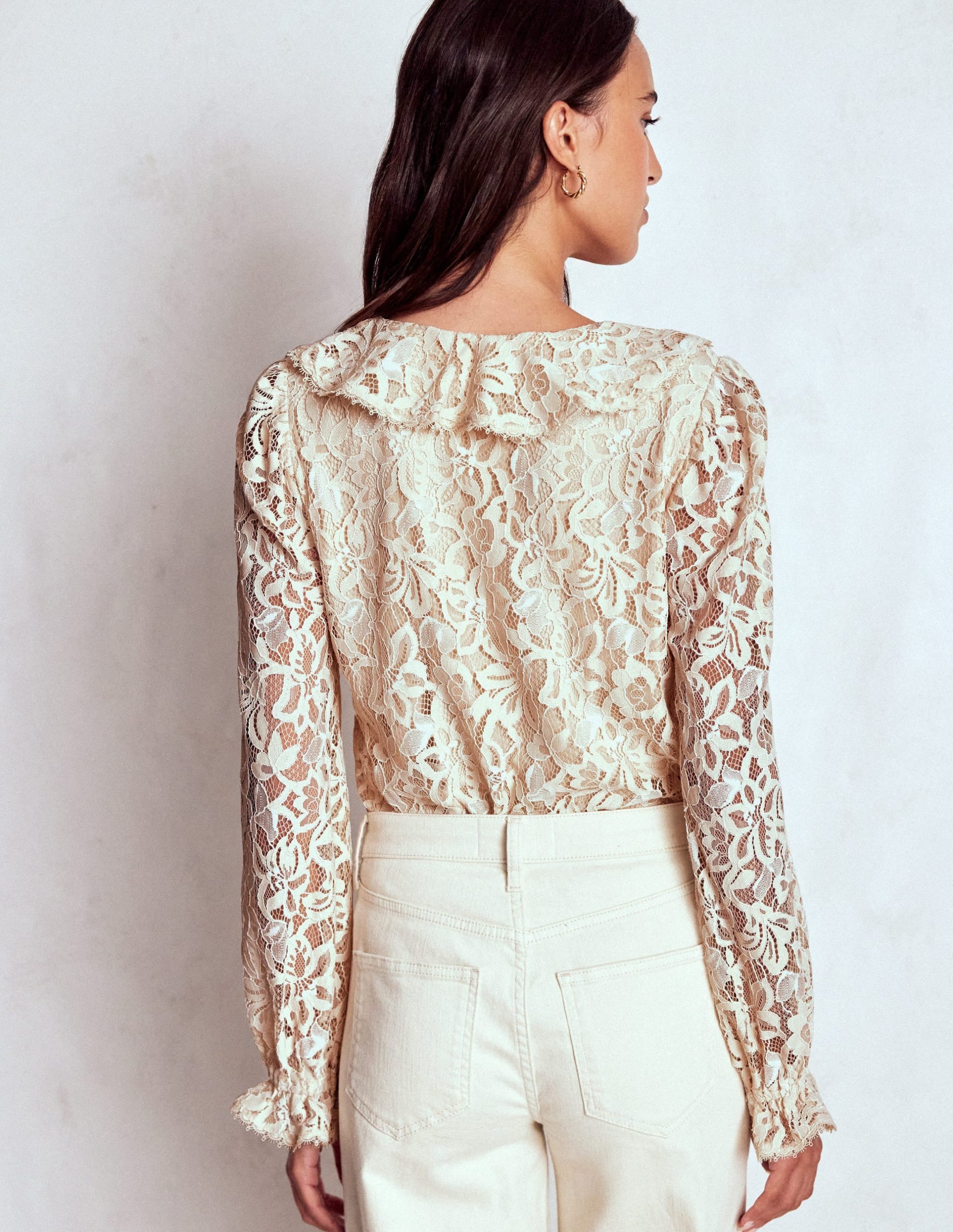 Ruffle Detail Lace Blouse-Ivory - Image 4