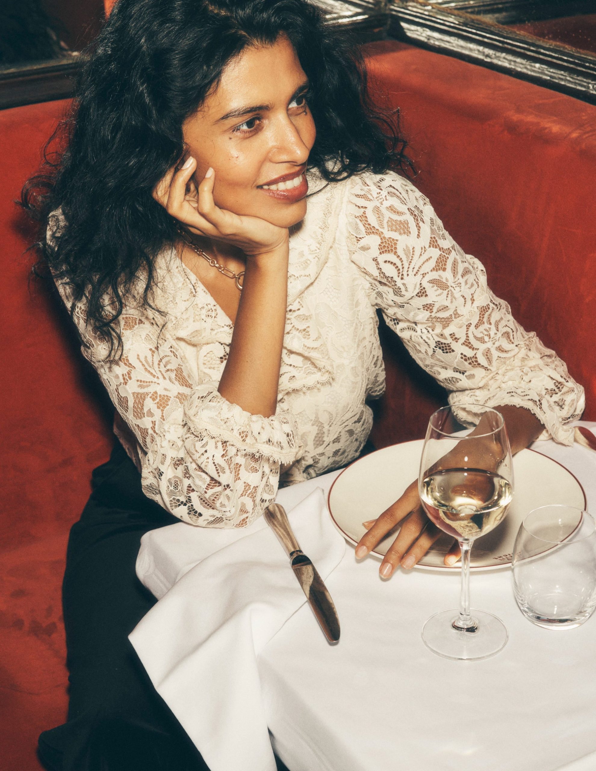 Ruffle Detail Lace Blouse-Ivory