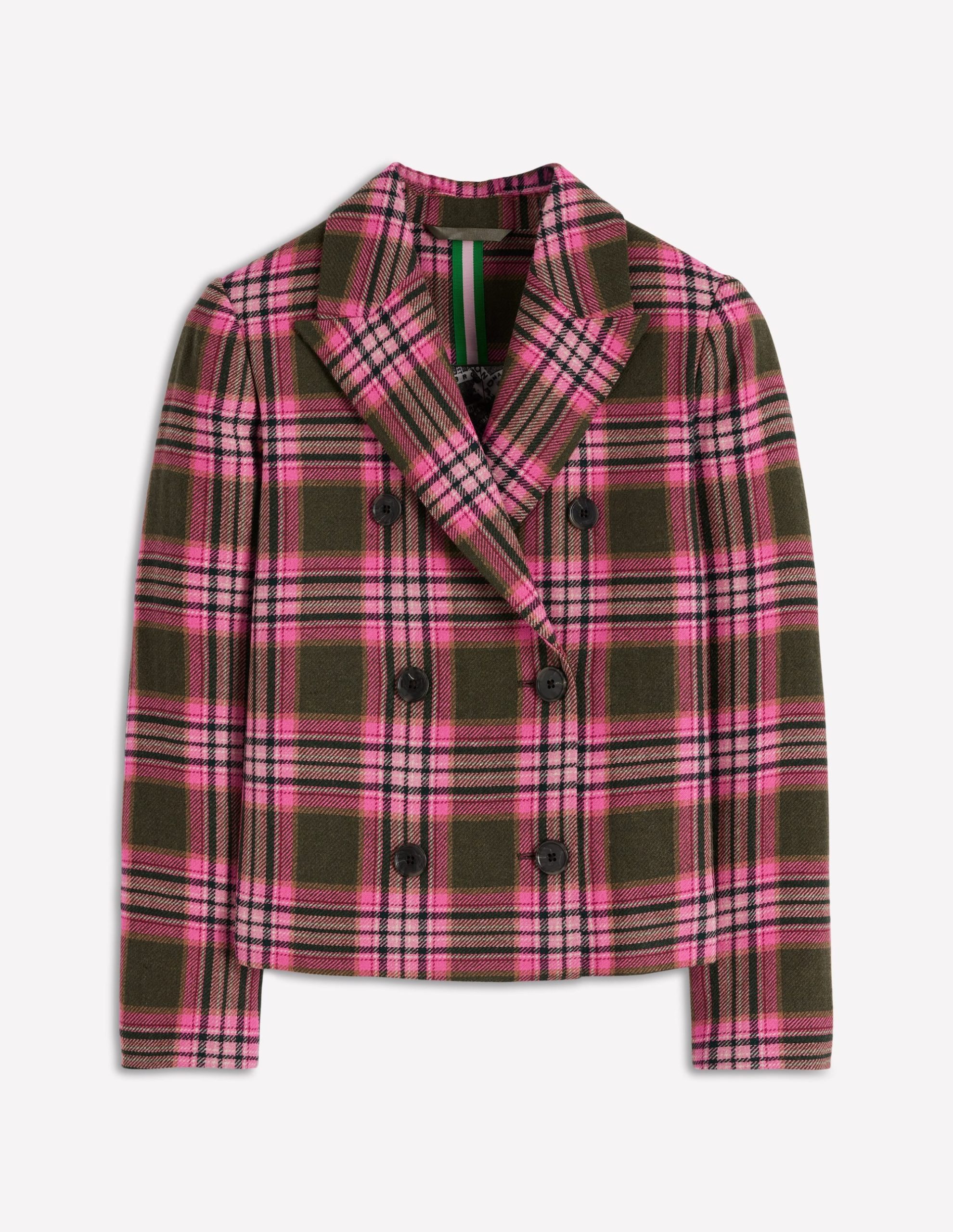 Boxy Double Breasted Blazer-Olive Green and Pink Check - Image 8