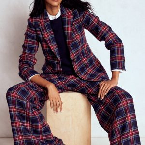 Stamford Wool-Blend Blazer-Navy. Green and Red Check