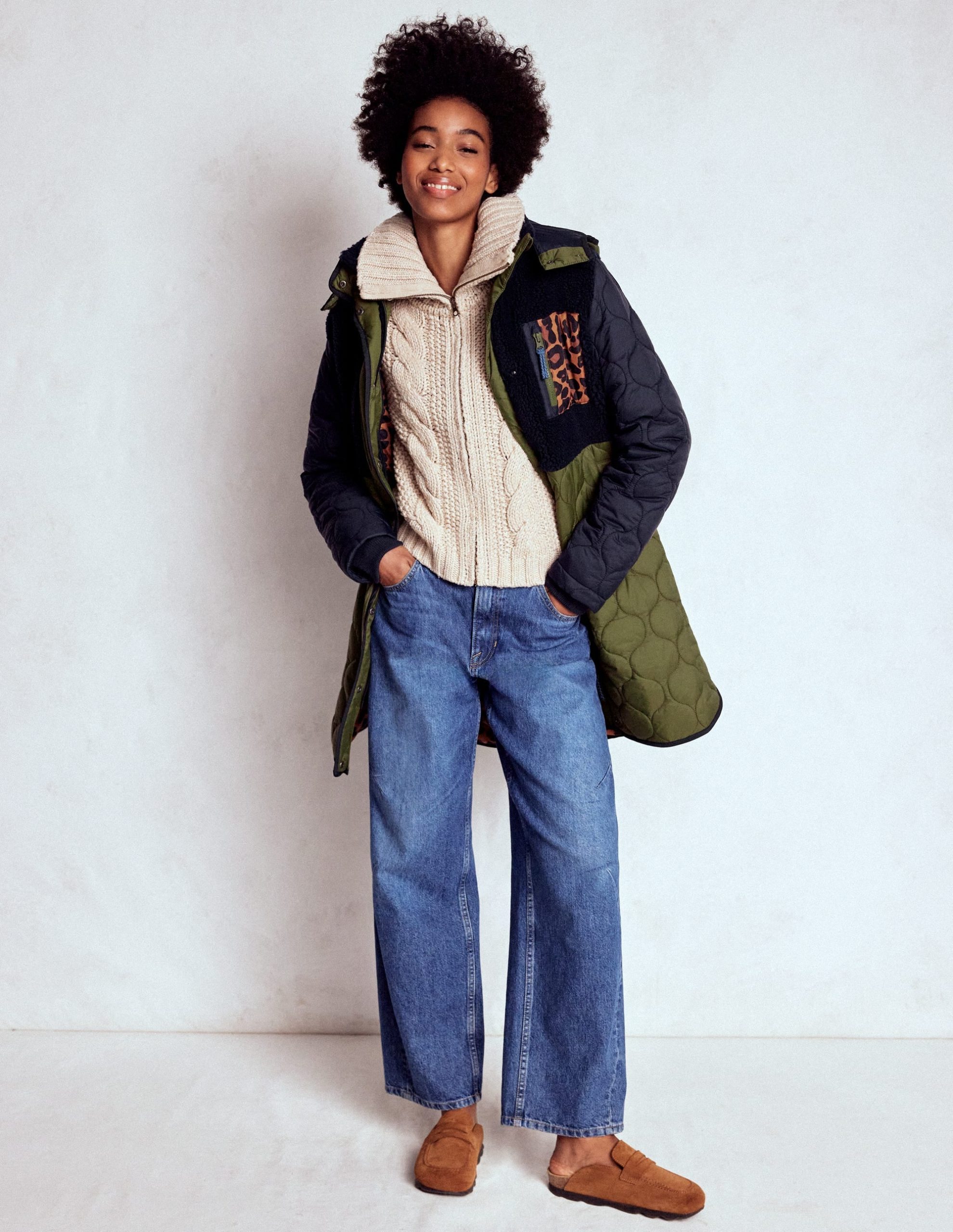 Borg Mix Coat-Navy & Khaki Mix - Image 4