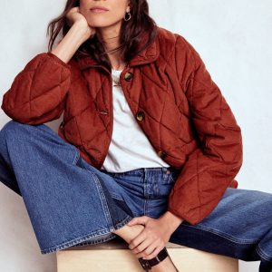 Fitzrovia Quilted Cord Jacket-Fire Brick Red