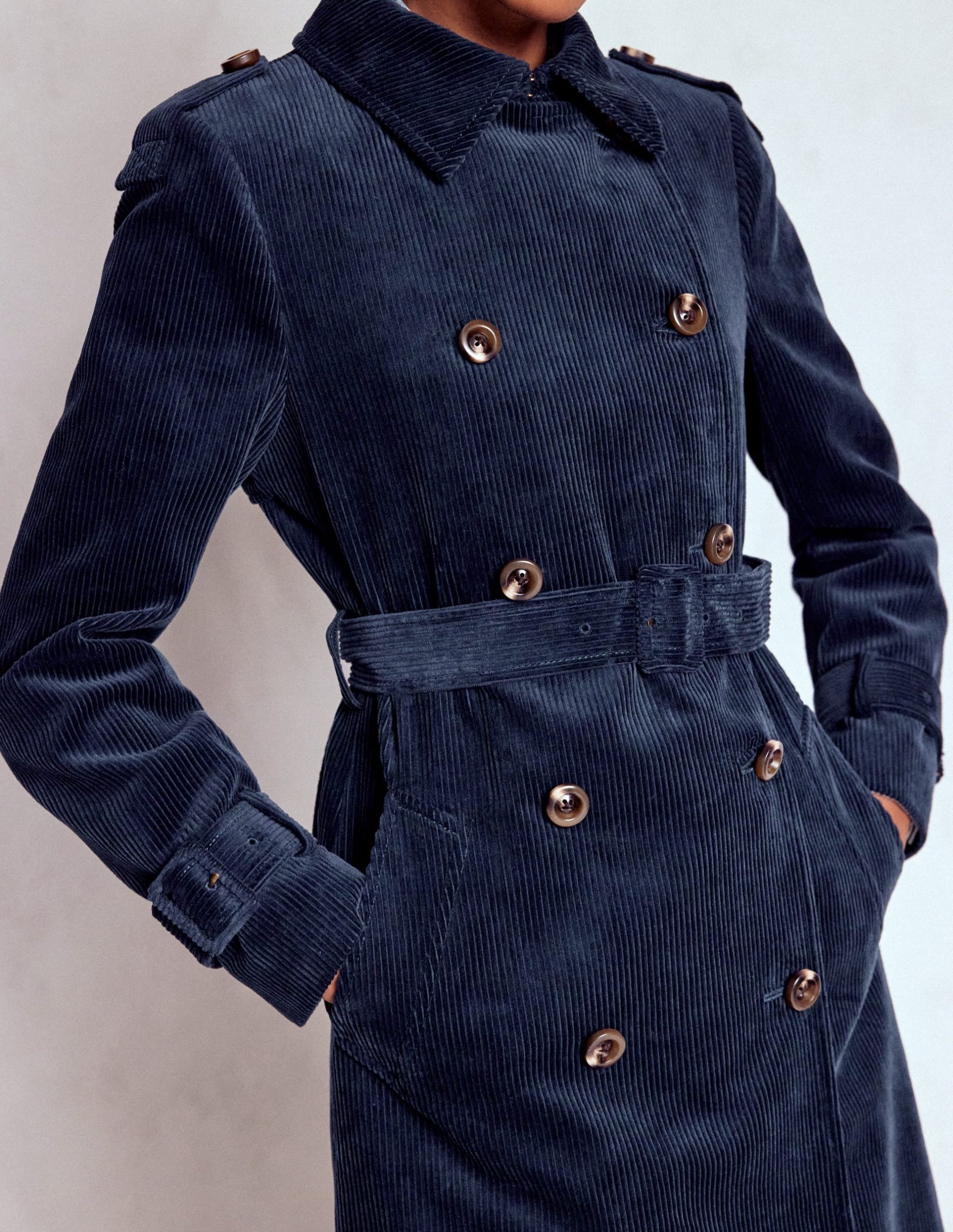 Cheltenham Cord Trench Coat-Navy - Image 2
