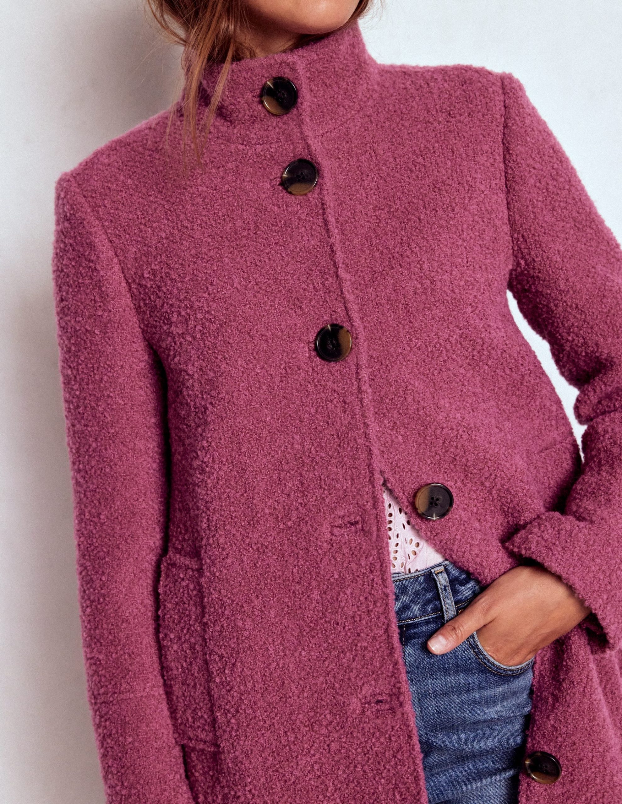 Funnel Neck Coat-Pink Heather - Image 3