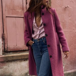 Funnel Neck Coat-Pink Heather